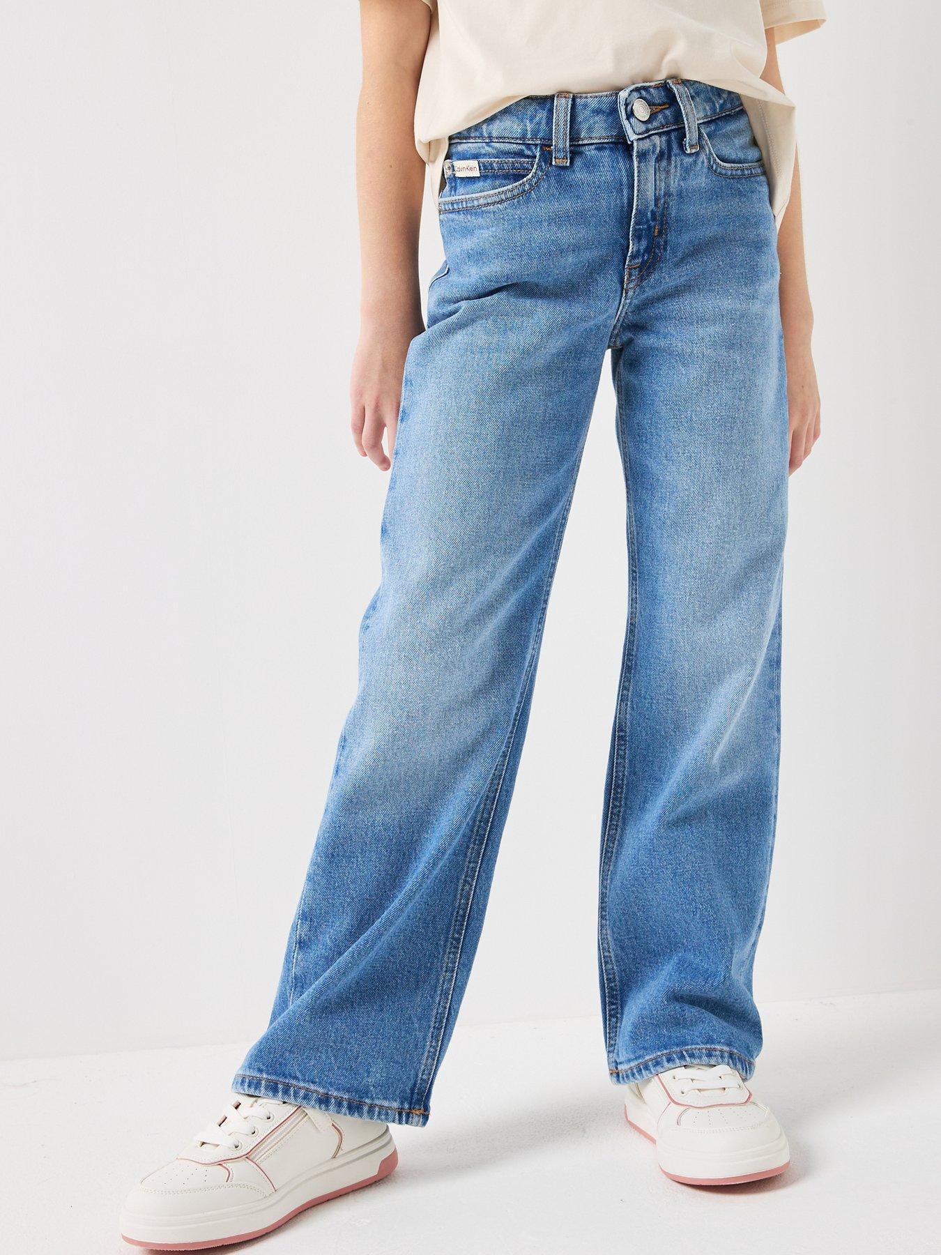 Calvin Klein Jeans Girls Wide Leg Jeans - Blue
