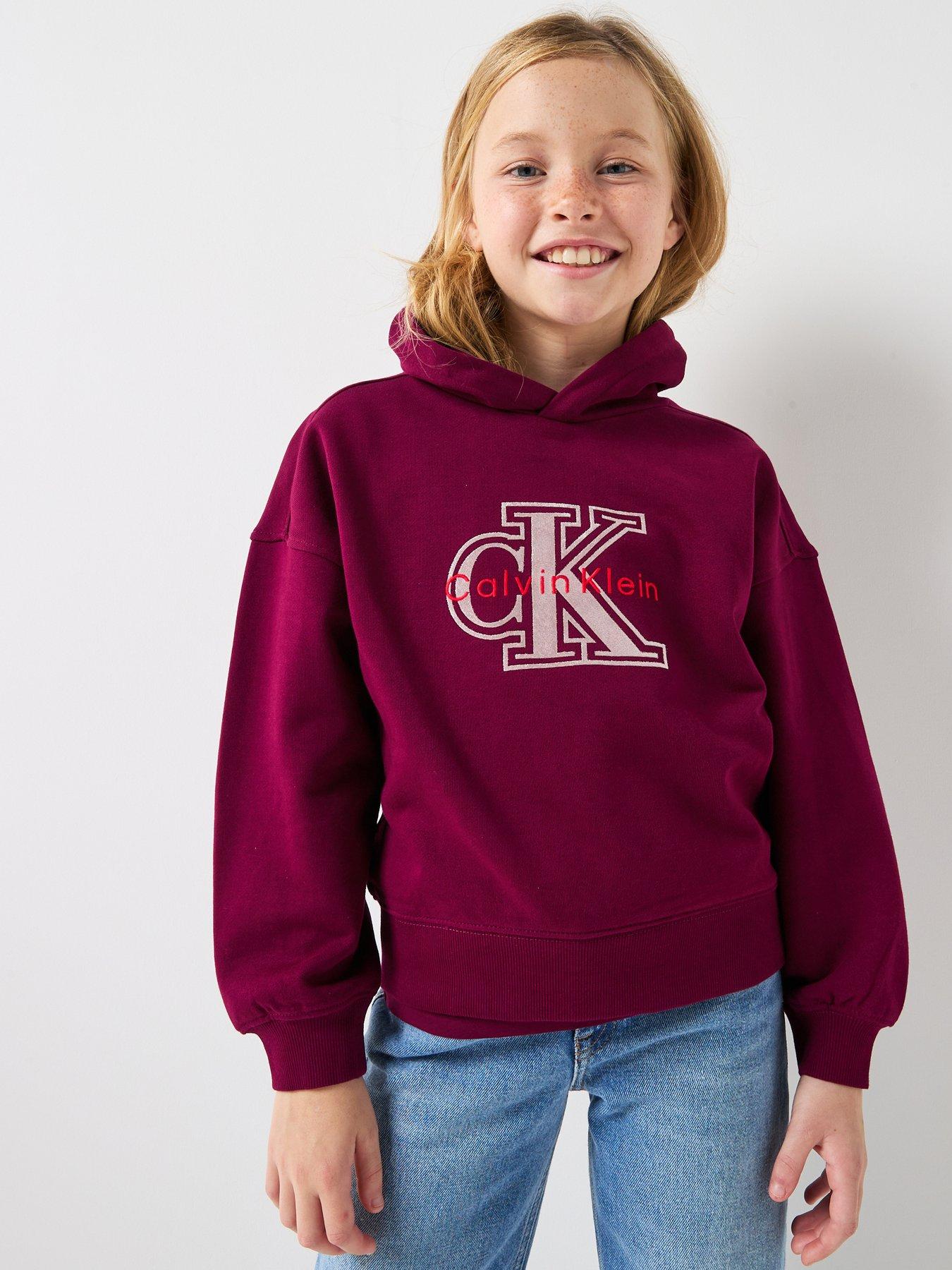 Calvin Klein Jeans Girls Velvet Monologo Hoodie - Purple