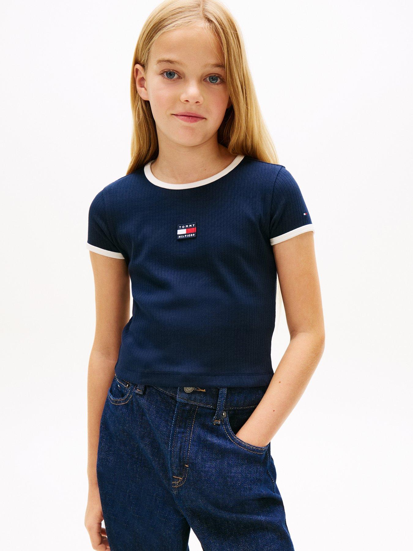 Tommy Hilfiger Girls Heritage Flag Short Sleeve Top - Navy
