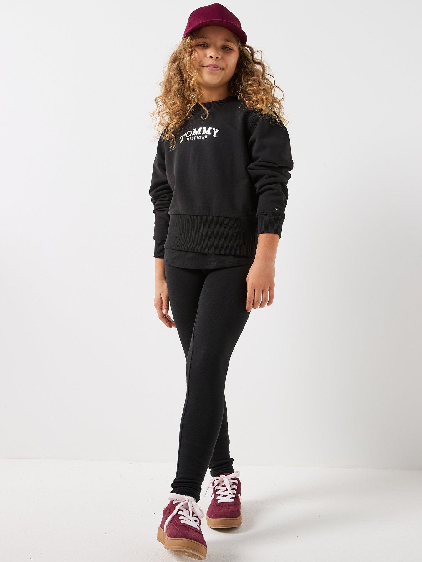 Tommy Hilfiger Girls Long Sleeve Crew Neck Top and Legging Set, Black, Size Age: 4 Years