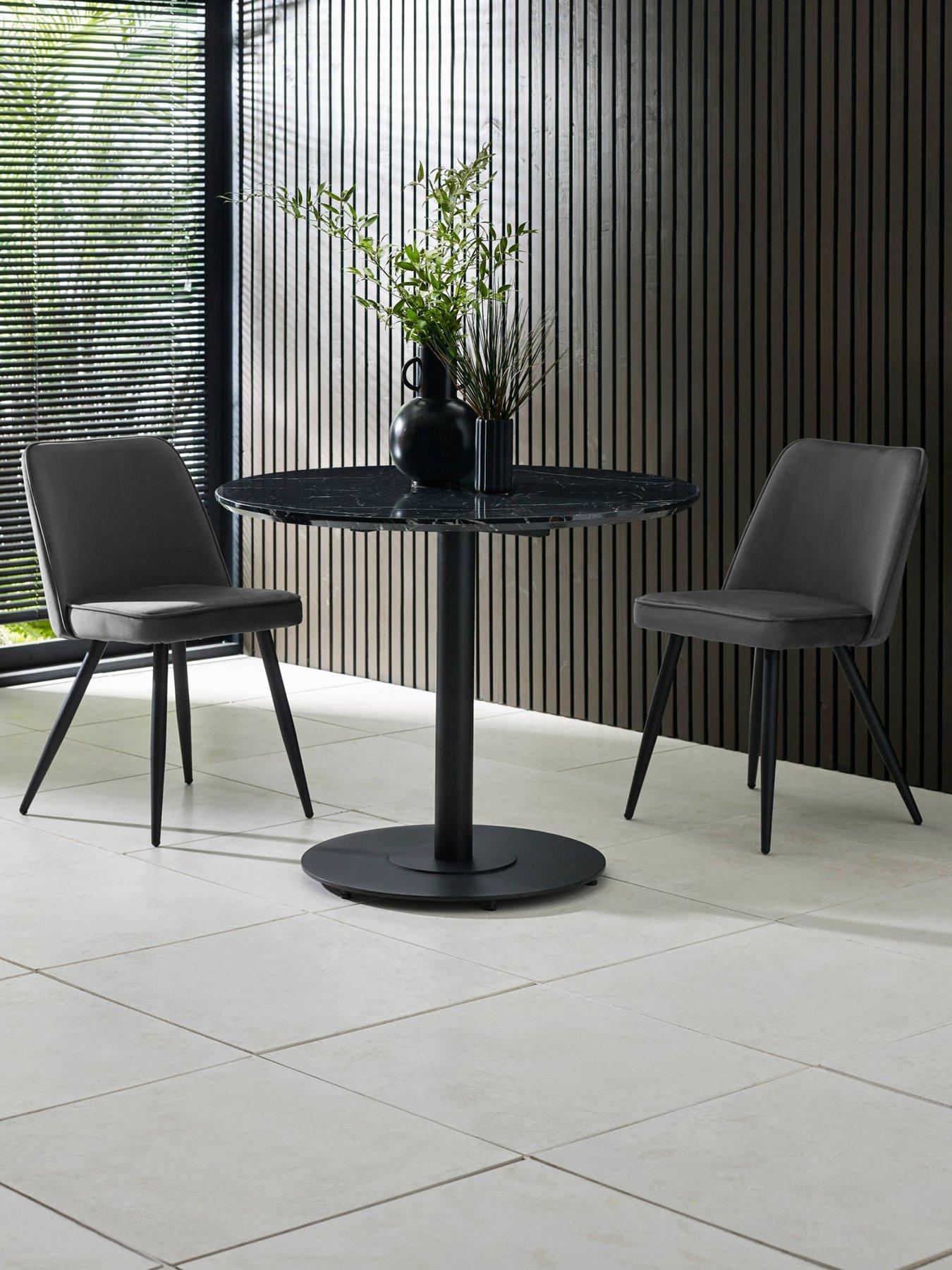 undefined Luca Round Dining Table - Black Marble