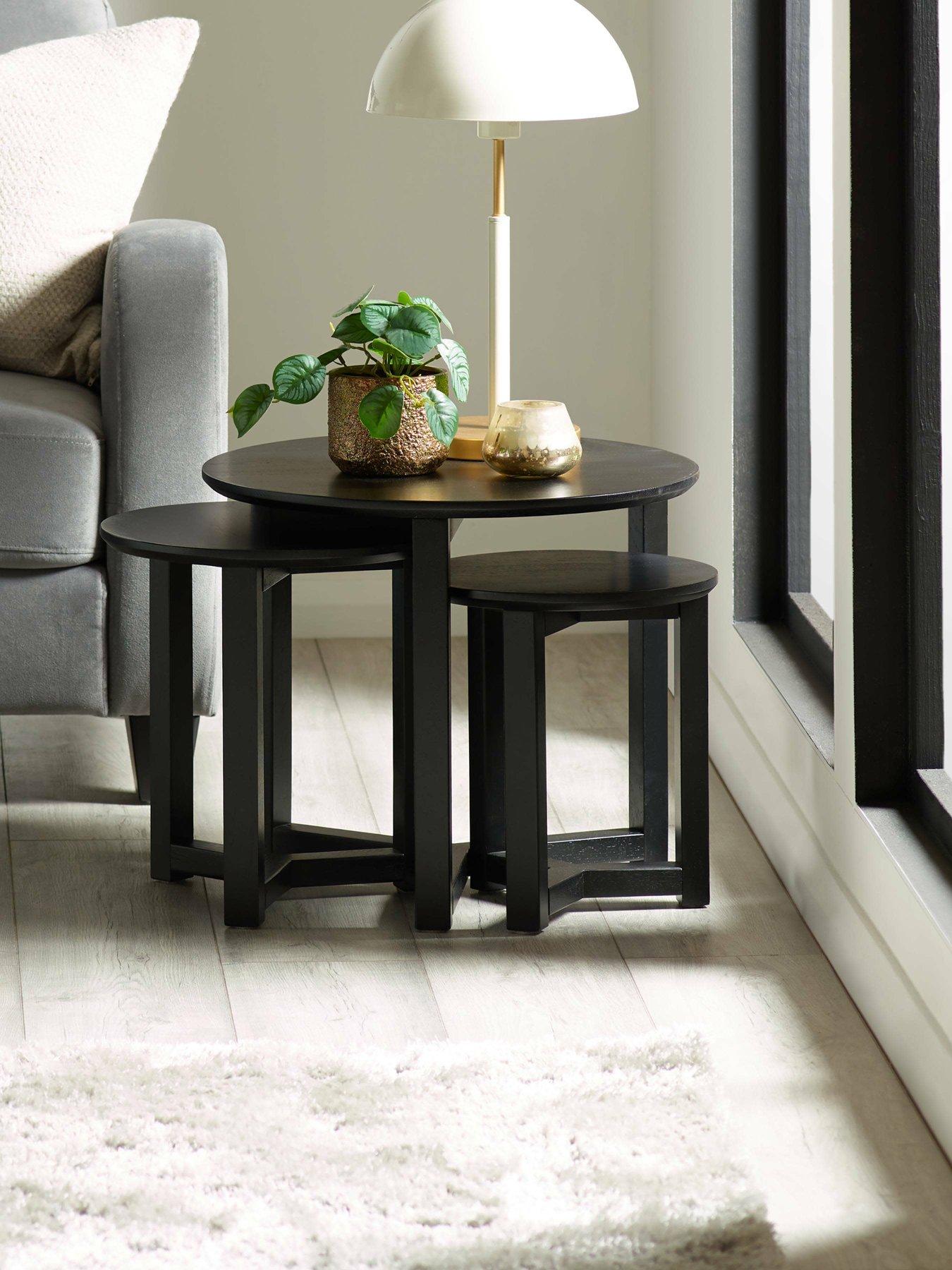 Julian Bowen Nidri Solid Oak Nest Of Tables - Black