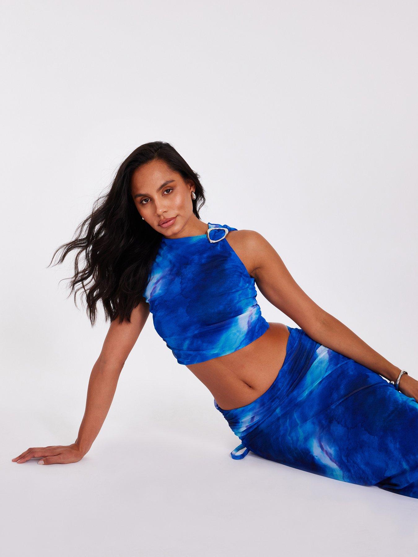 undefined Blue Mesh Marble Crop Top