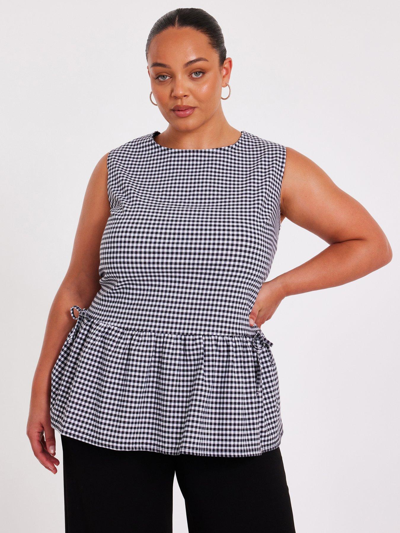 undefined Curve Black Gingham Peplum Top