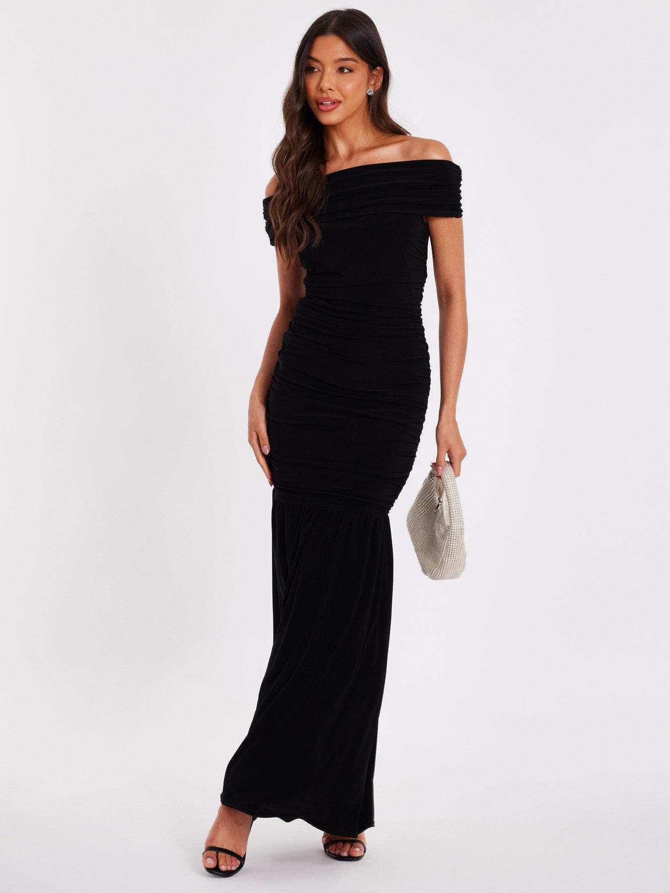 undefined Black Bardot Drop Waist Maxi Dress