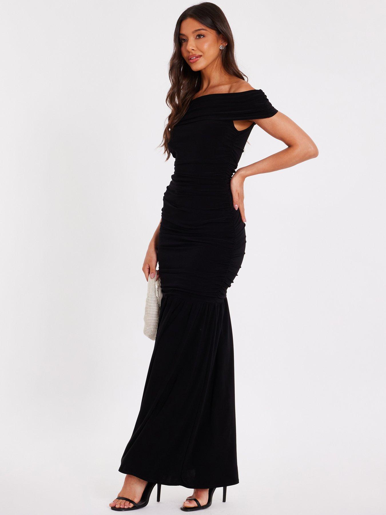 Quiz Black Bardot Drop Waist Maxi Dress | Very