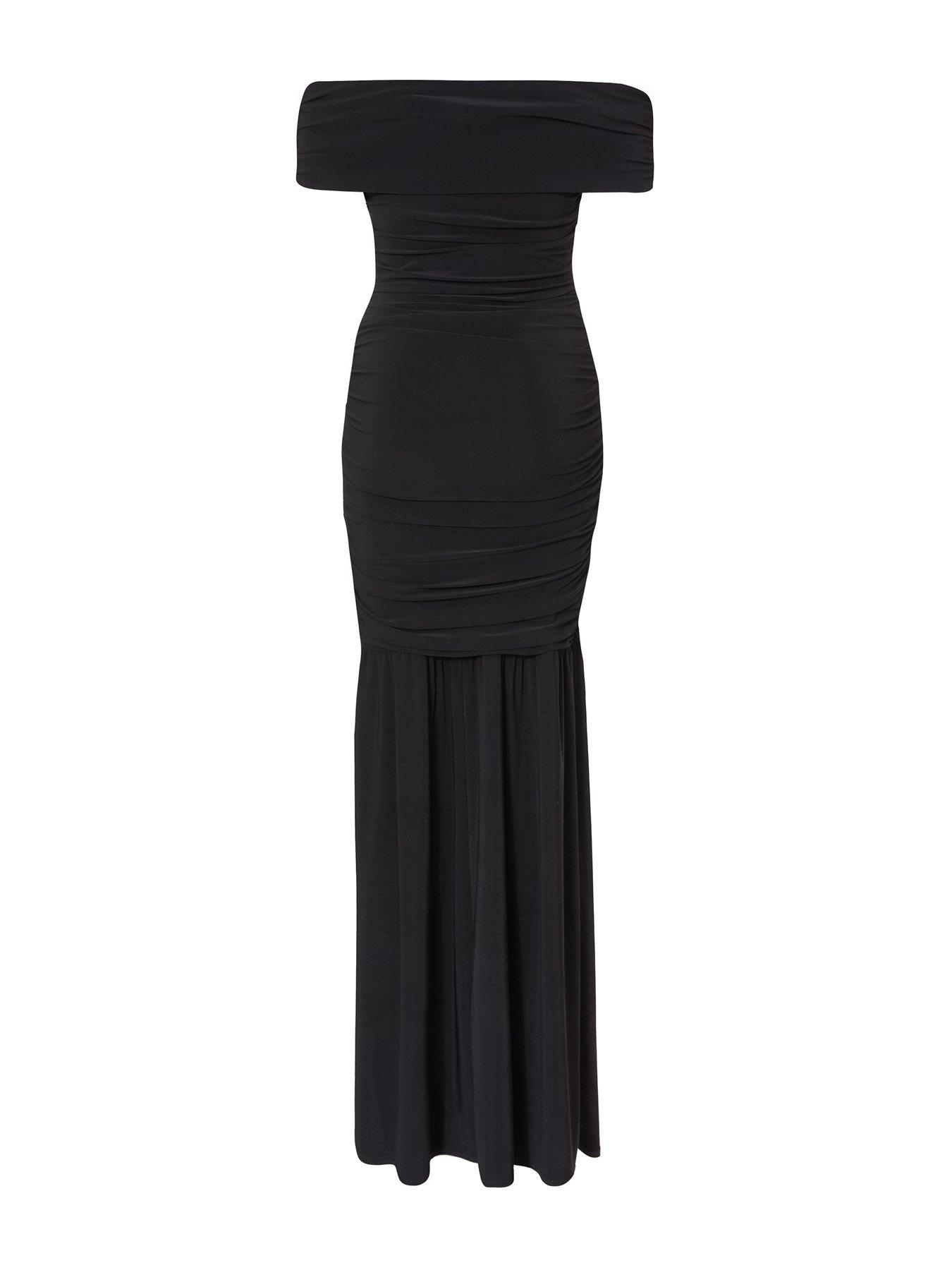 Quiz Black Bardot Drop Waist Maxi Dress | Very