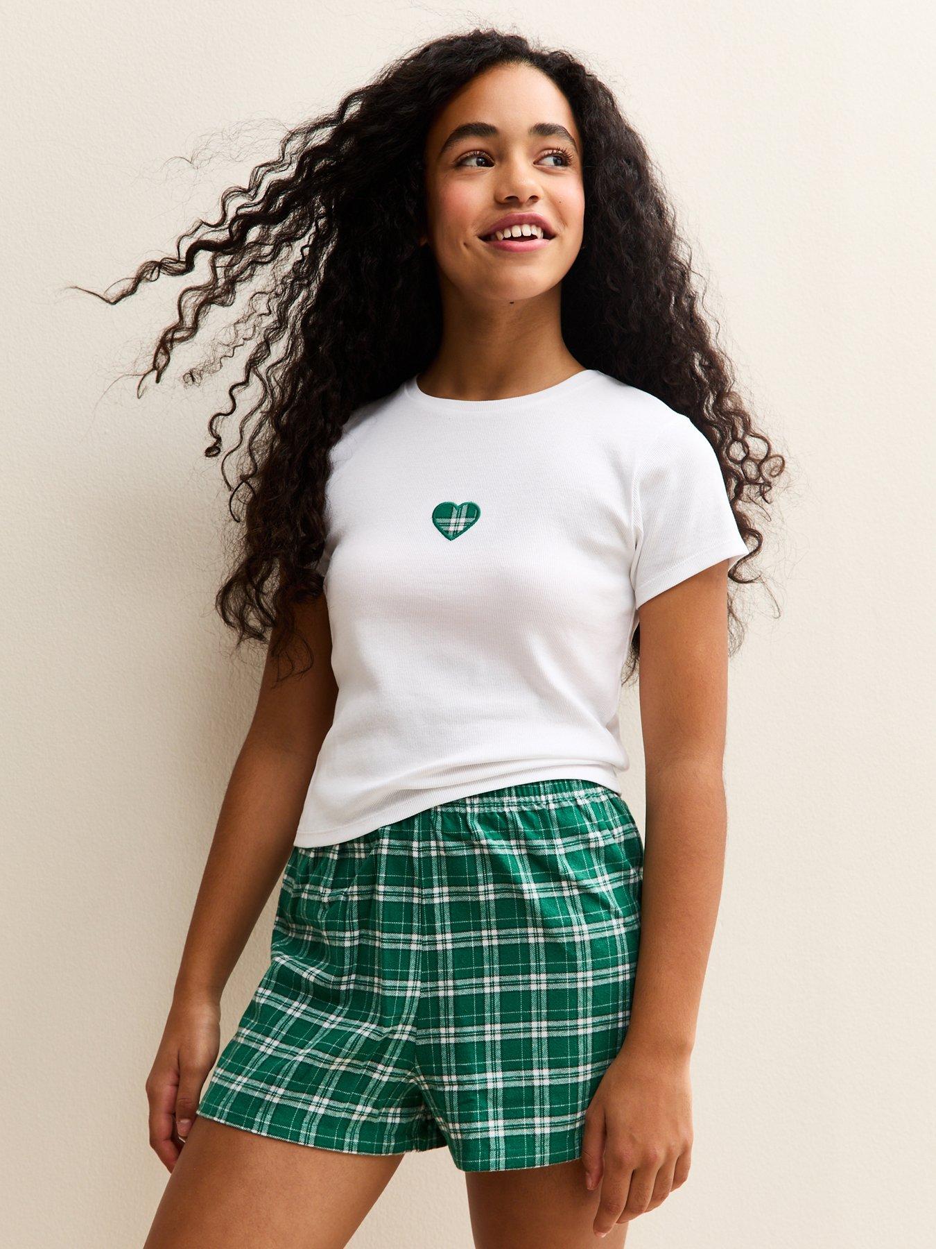 New Look 915 Girls Check T-shirt And Shorts Pyjama Set - Green