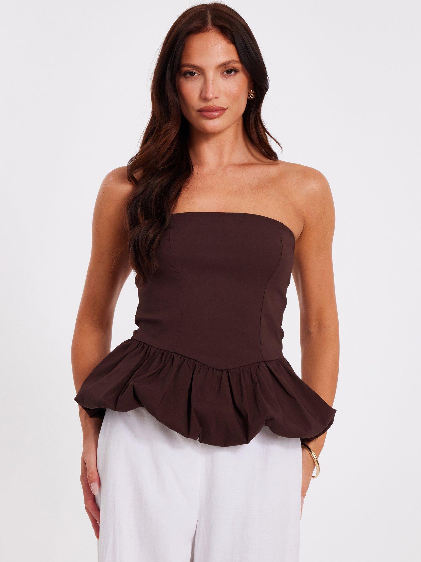 undefined Brown Bandeau Bubble Hem Top