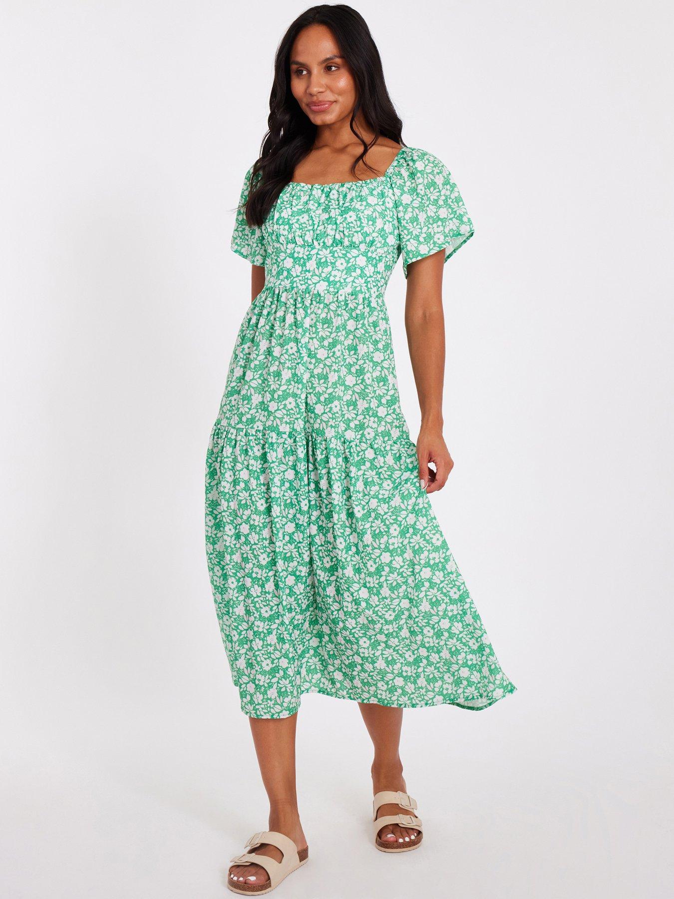 undefined Green Floral Print Midi Dress
