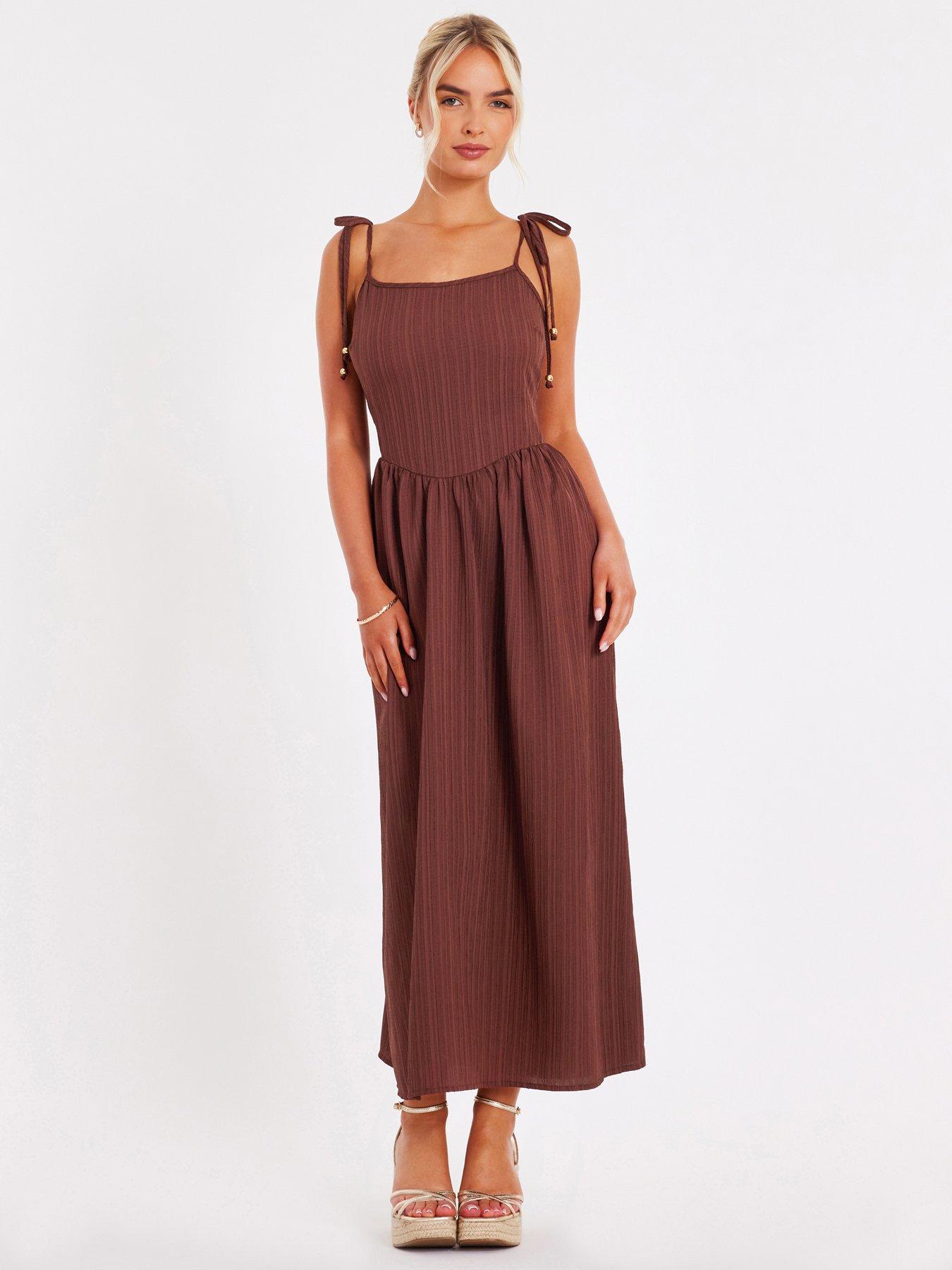 undefined Brown Textured Midi Dress