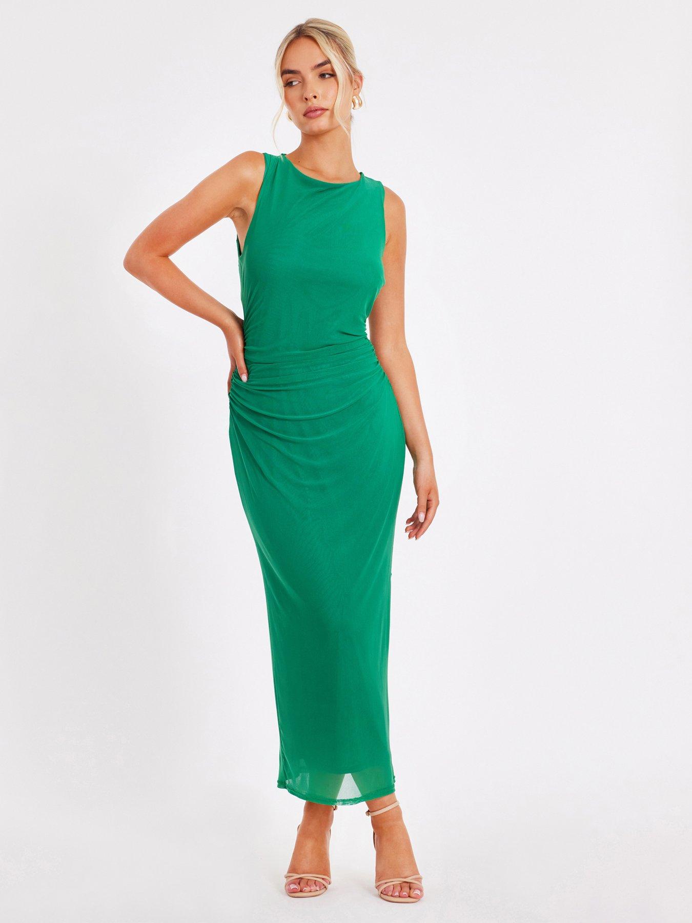 Quiz Green Mesh Midaxi Dress | Very