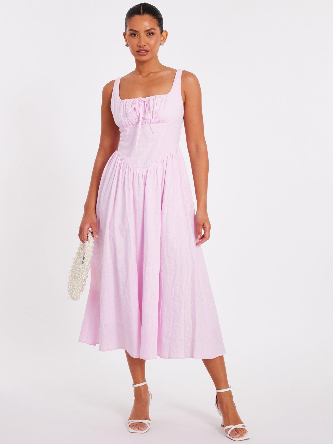 quiz pink dress QUIZ Women's Square Neck Bubble Hem Midaxi Dress