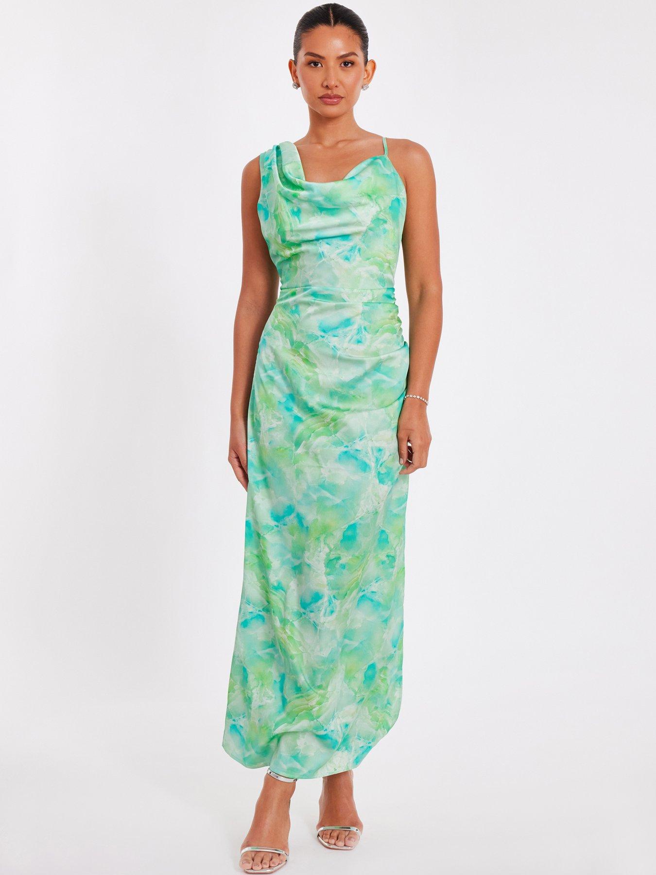 Quiz Green Tie Dye Cowl Midaxi Dress