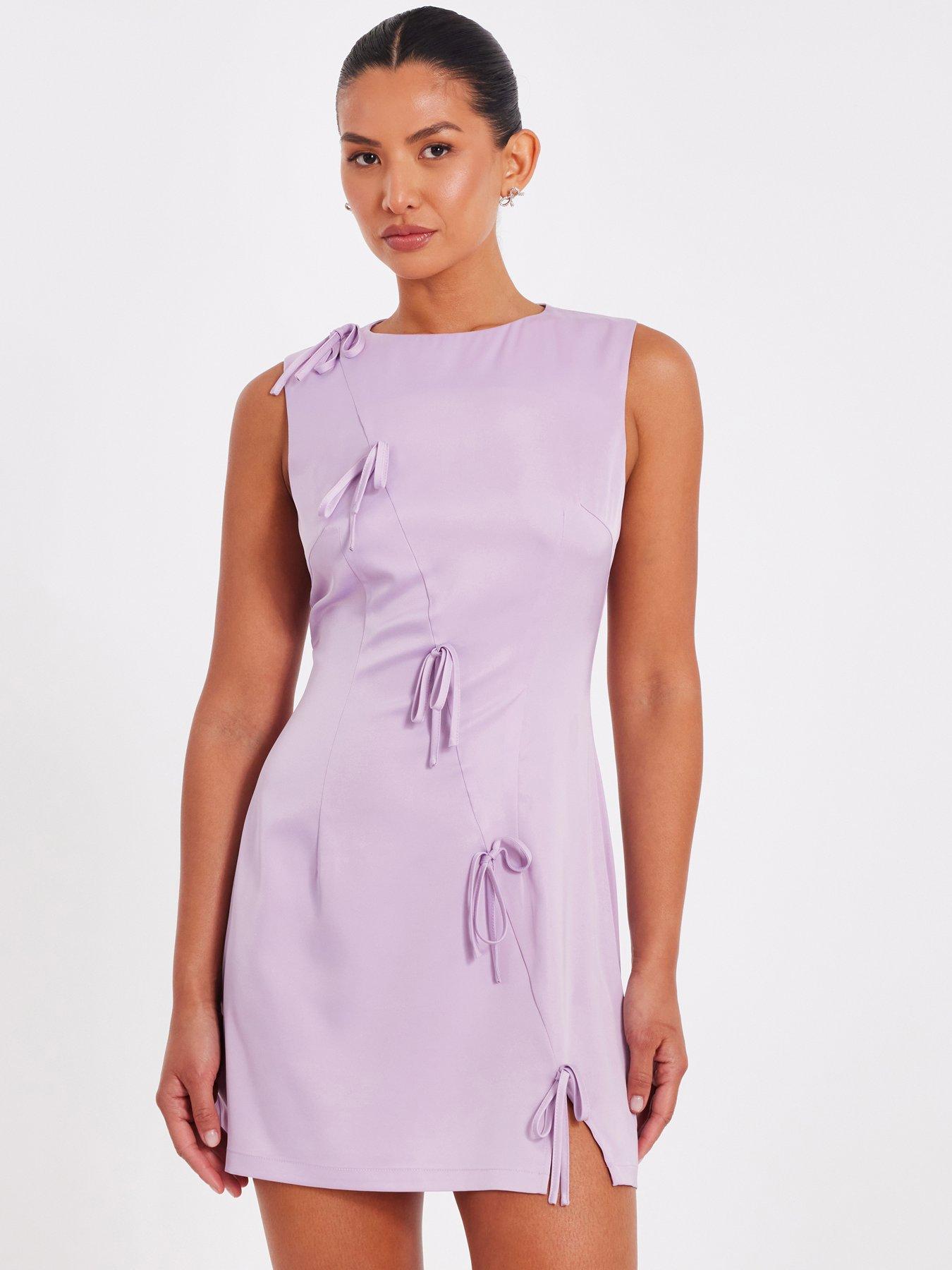 undefined Lilac Satin Bow Mini Dress