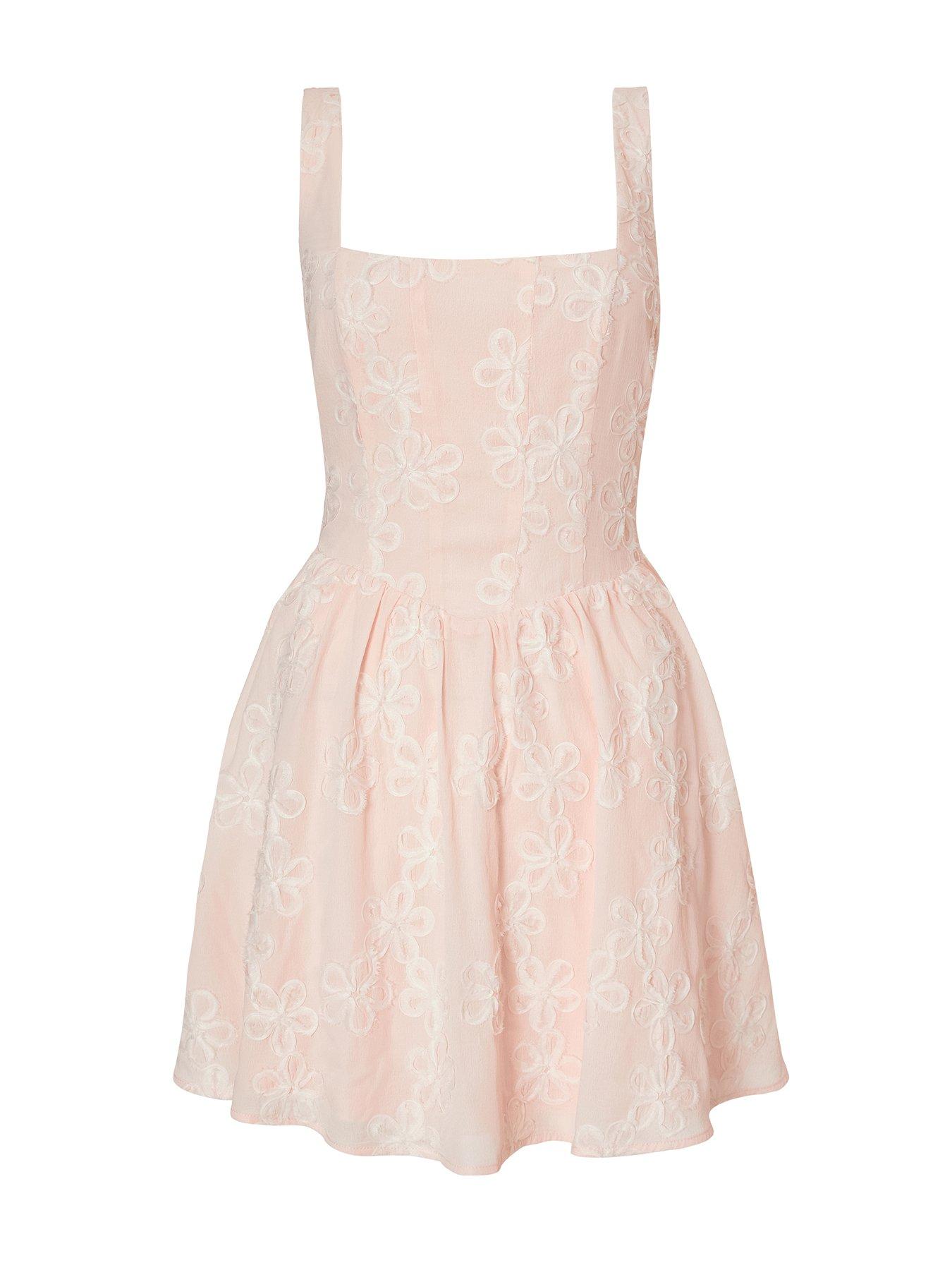 pale pink skater dress Pale Pink Dress - Beaded Skater Dress - Rhinestone Dress