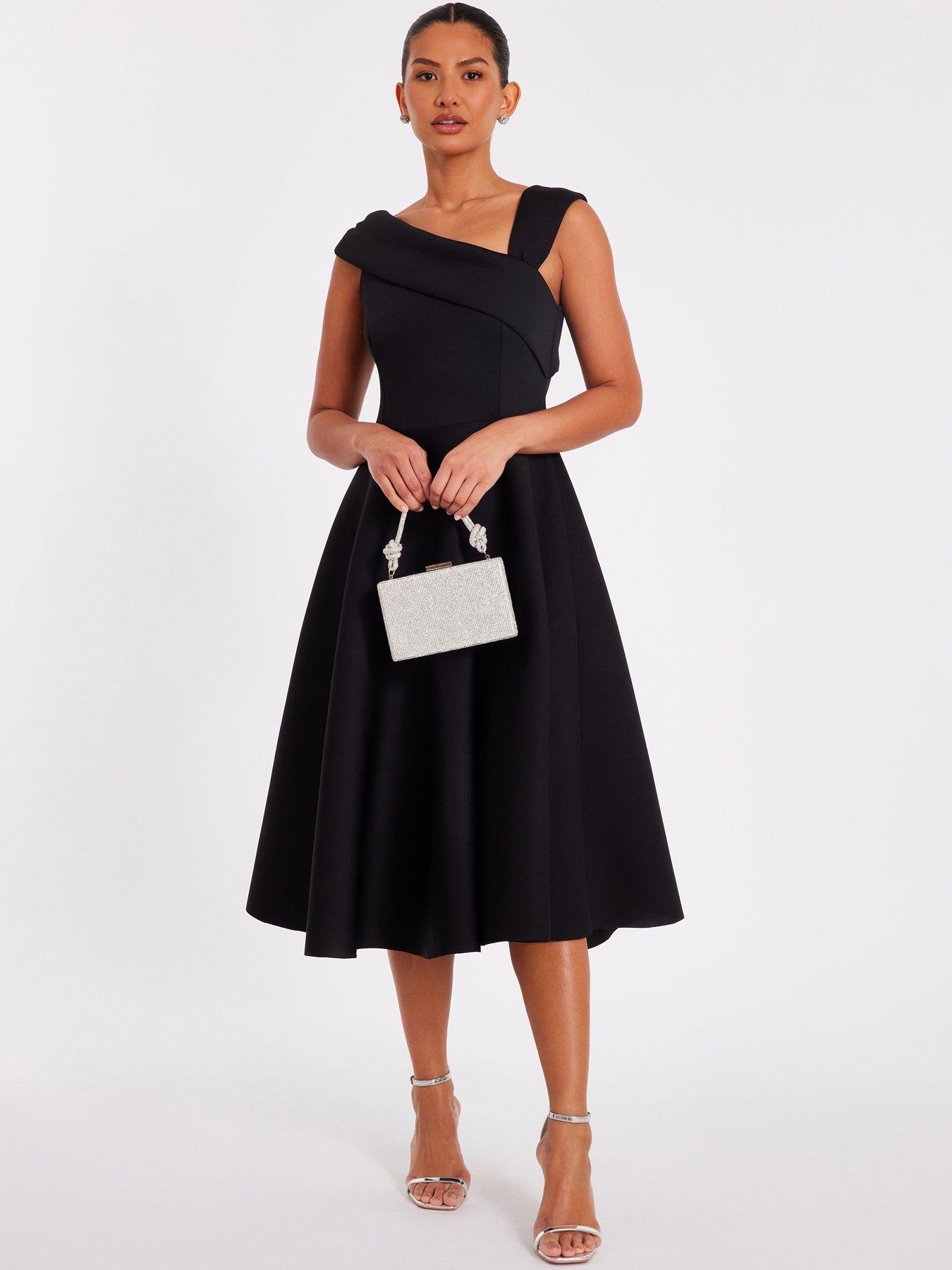 undefined Black Asymmetric Midi Dress