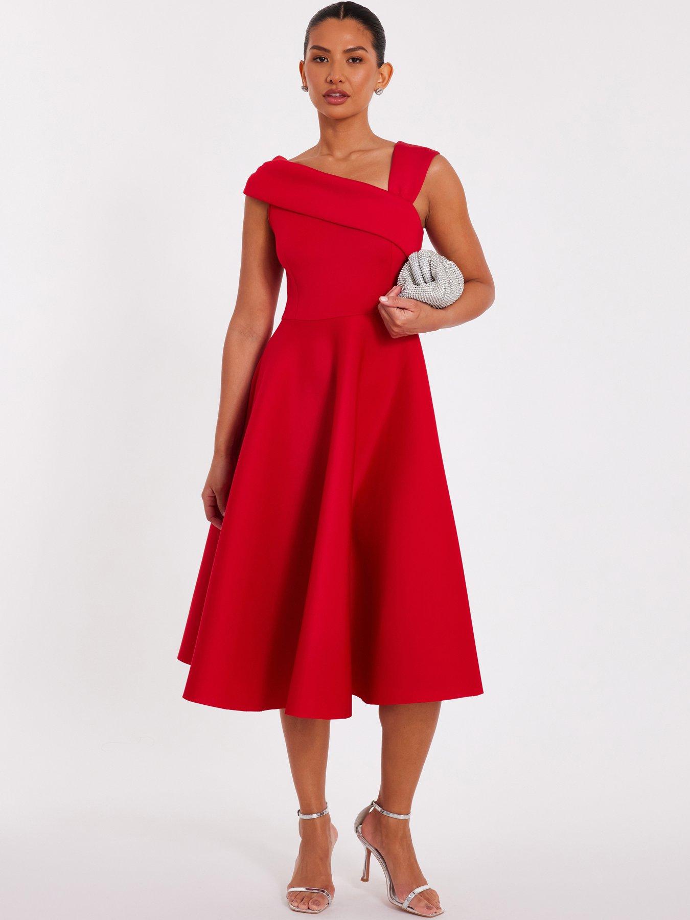 undefined Red Asymmetric Midi Dress