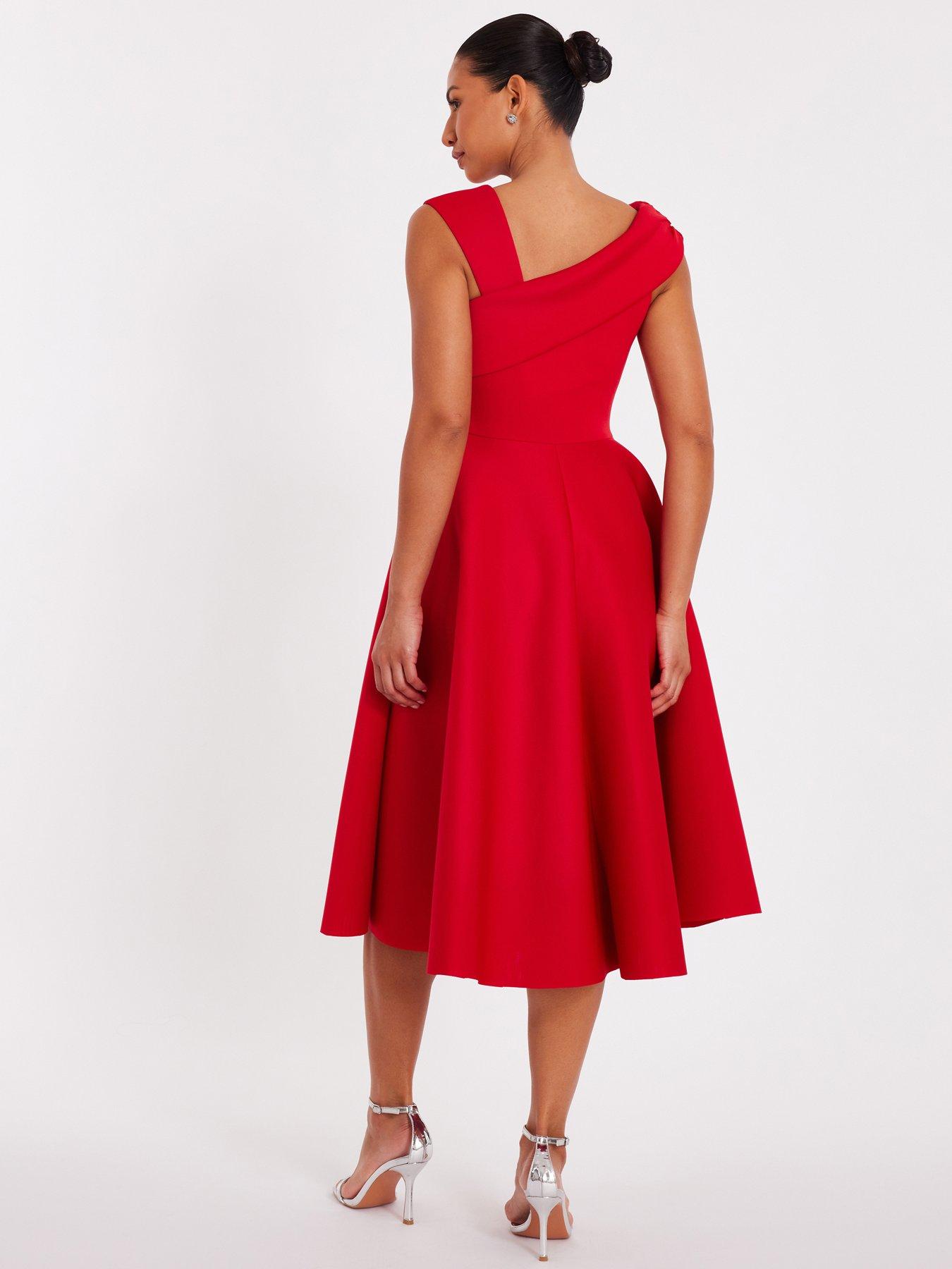 Image 2 of 6 of Quiz Red Asymmetric Midi Dress