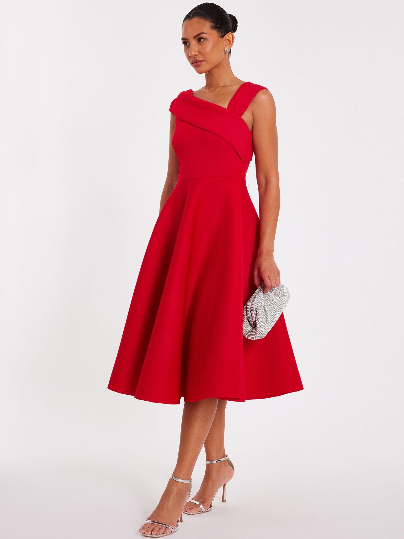 Image 3 of 6 of Quiz Red Asymmetric Midi Dress