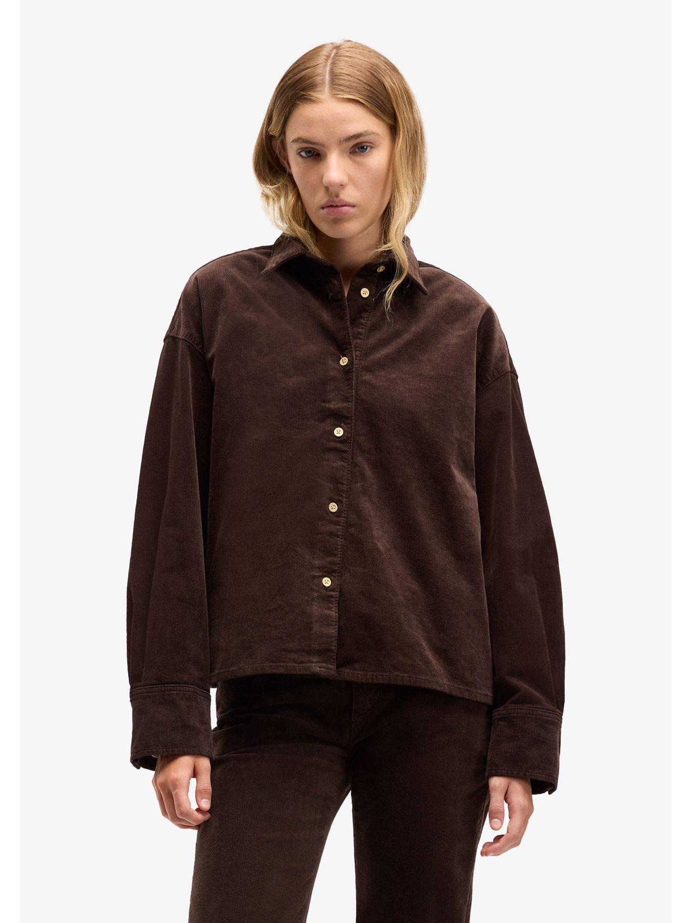 7 FOR ALL MANKIND Corduroy Nina Cropped Shirt - Dark Brown