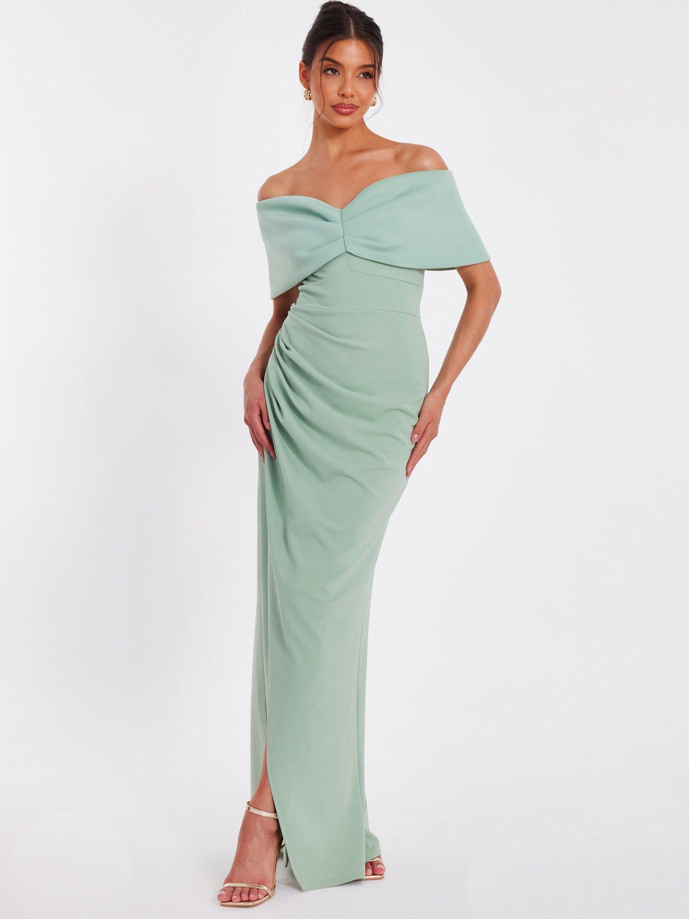quiz sage green bridesmaid dresses Quiz Sage Satin Drop Shoulder Maxi Dress