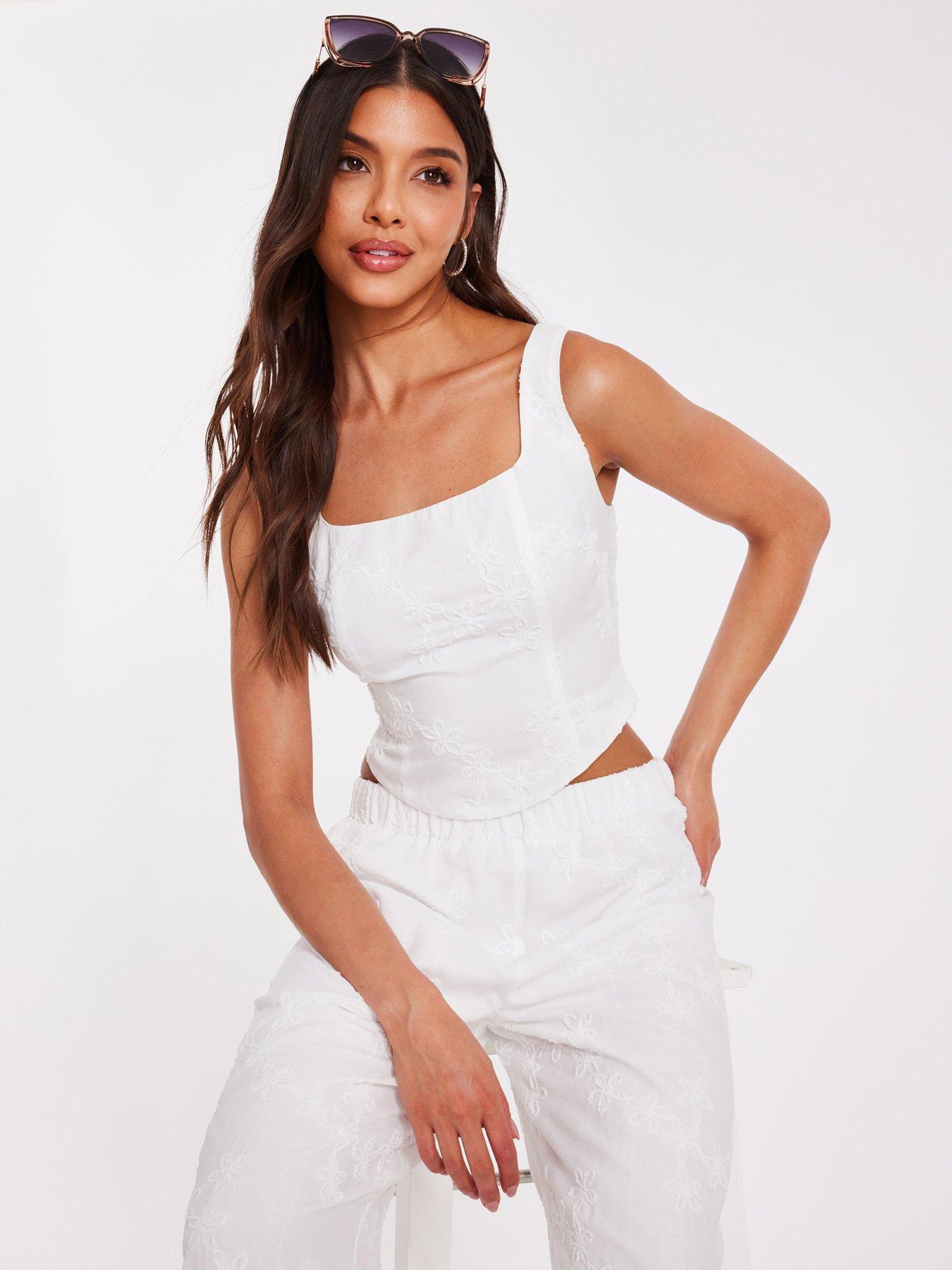 undefined White Floral Embroidered Crop Top