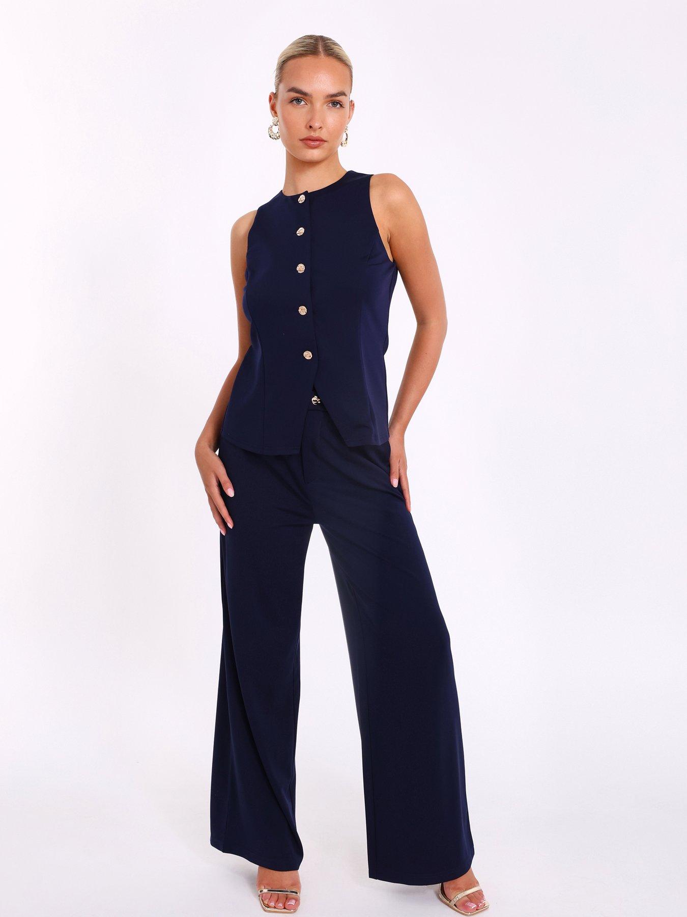 undefined Navy Wide Leg Trousers