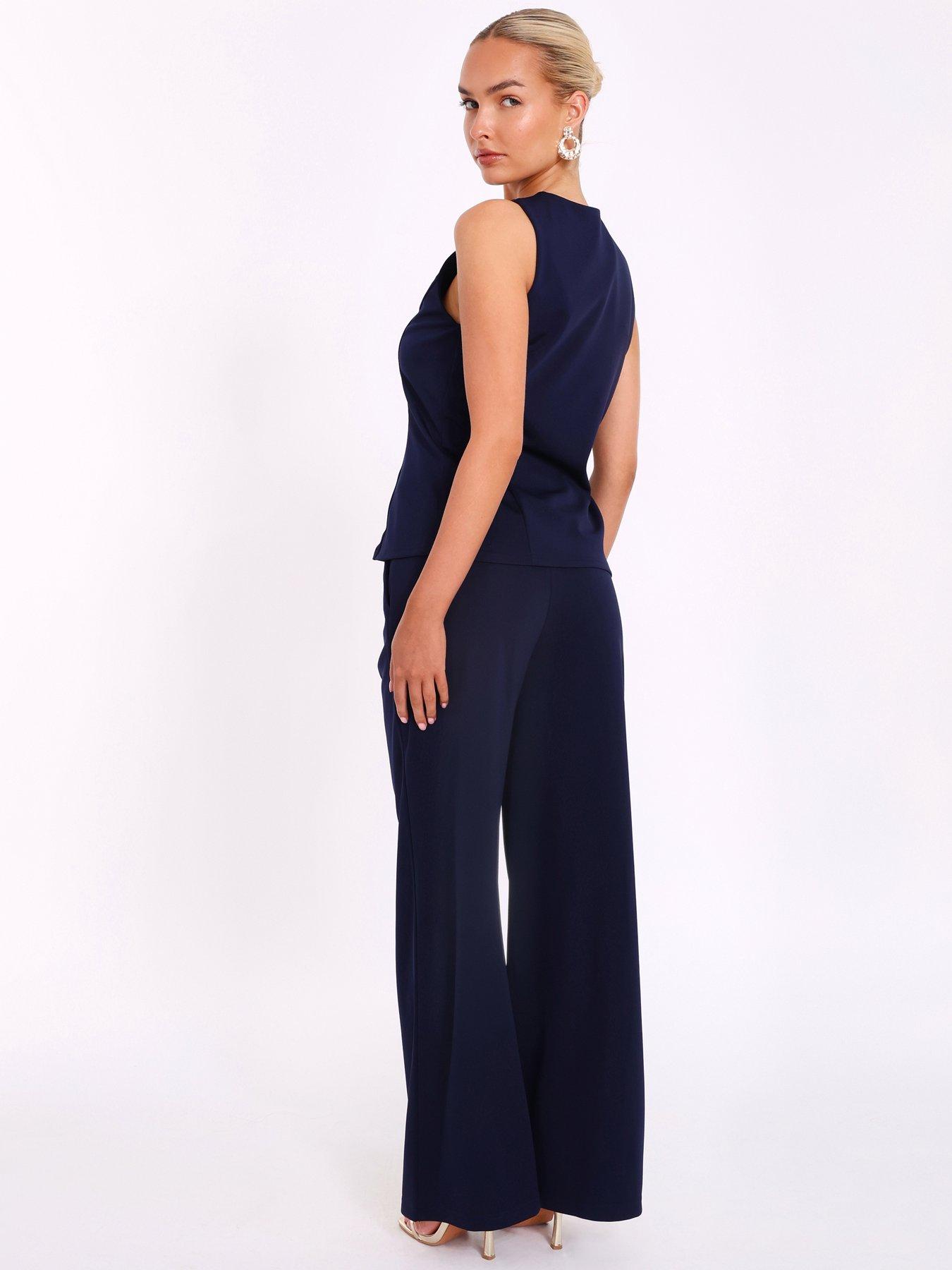 Image 2 of 6 of Quiz Navy Wide Leg Trousers