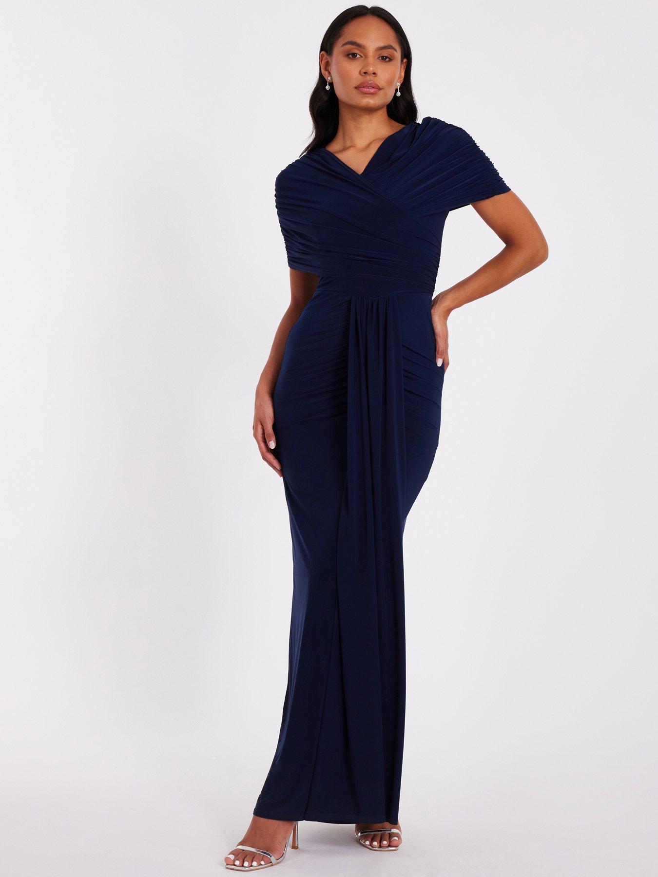 undefined Navy Cross Front Ruched Maxi Dress