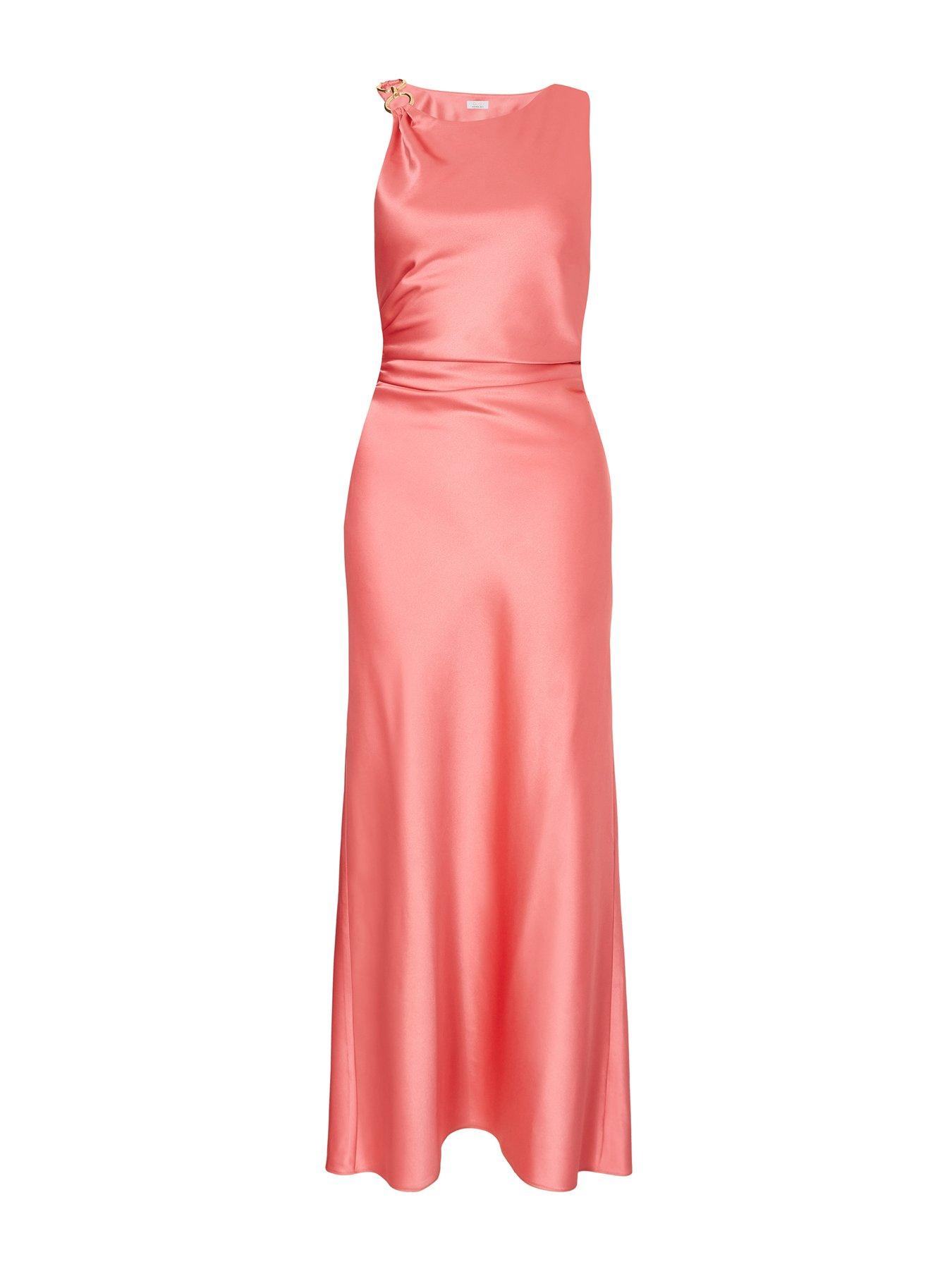 Image 4 of 6 of Quiz Coral Satin Ruched Midaxi Dress