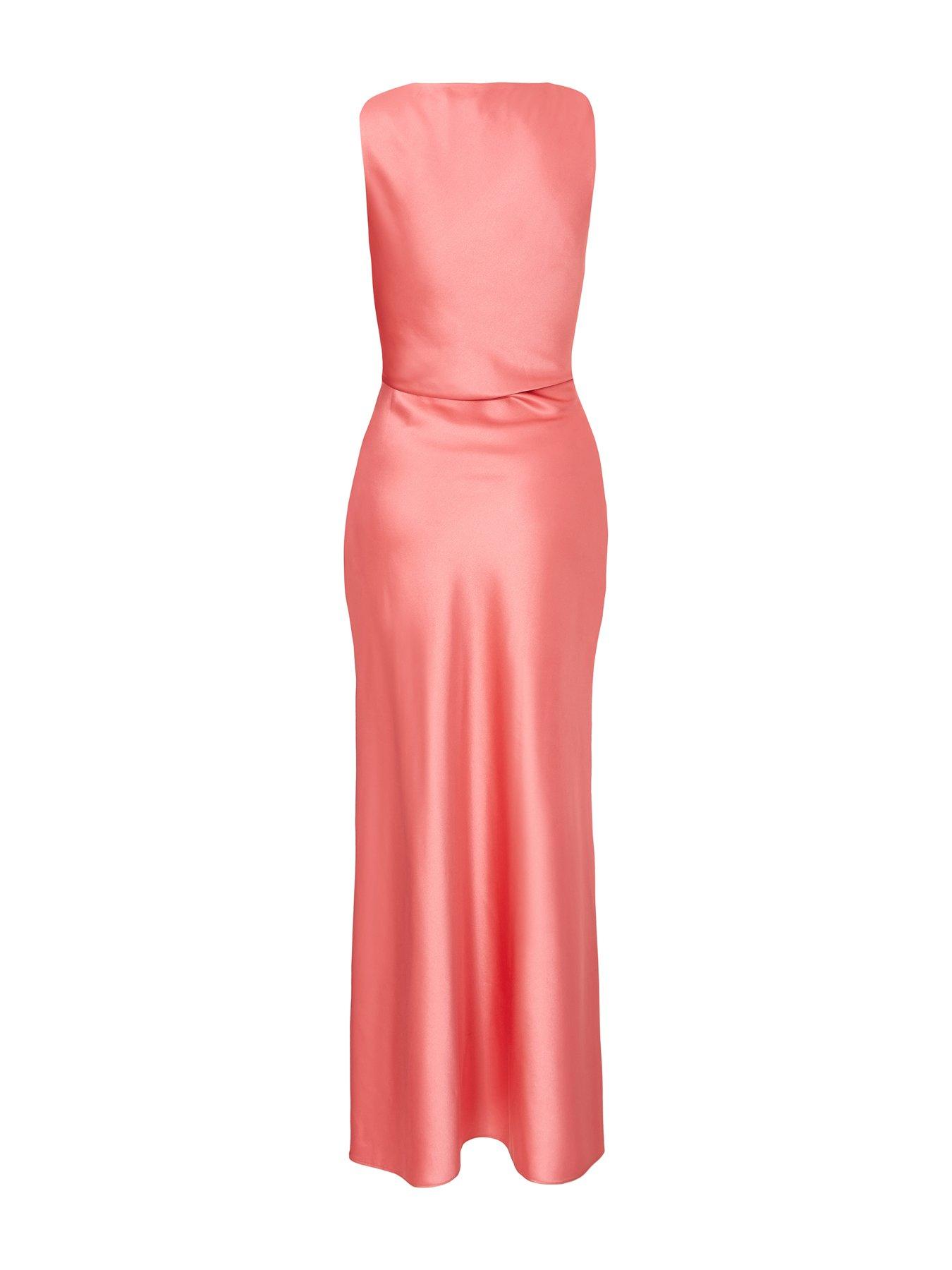 Image 5 of 6 of Quiz Coral Satin Ruched Midaxi Dress