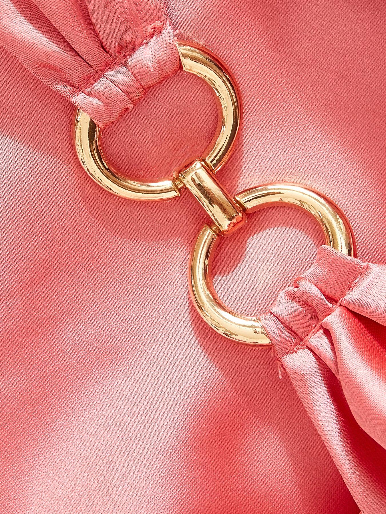Image 6 of 6 of Quiz Coral Satin Ruched Midaxi Dress