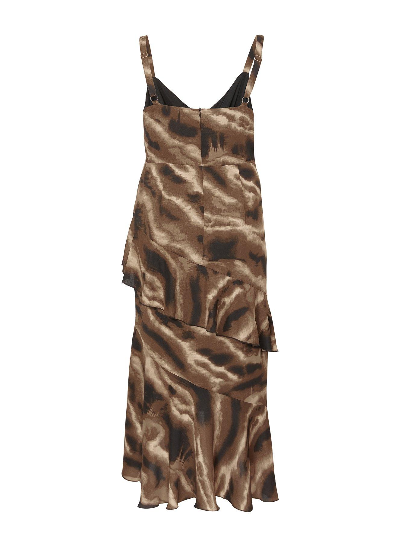 Image 4 of 6 of Quiz Curve Brown Abstract Chiffon Midaxi Dress
