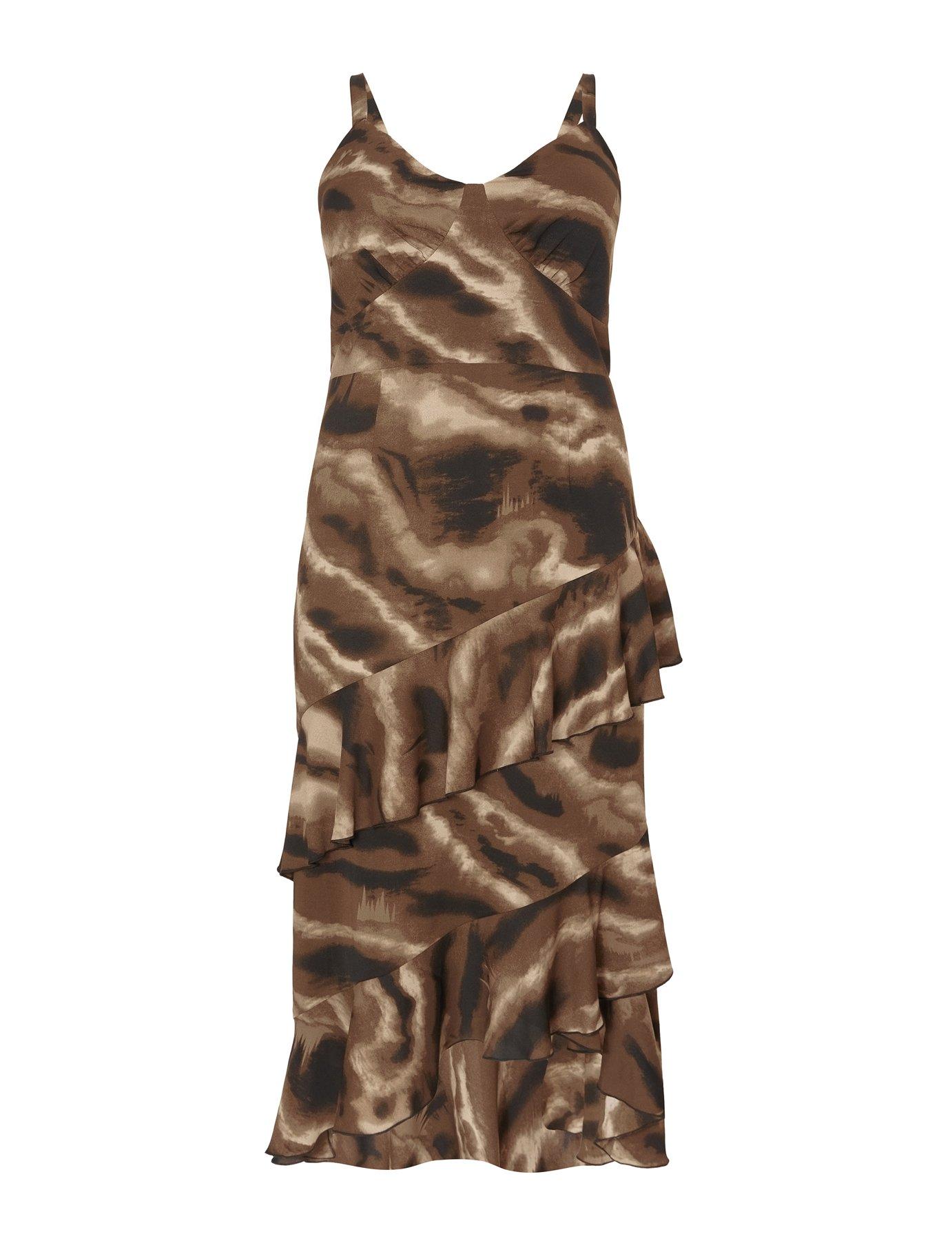 Image 5 of 6 of Quiz Curve Brown Abstract Chiffon Midaxi Dress