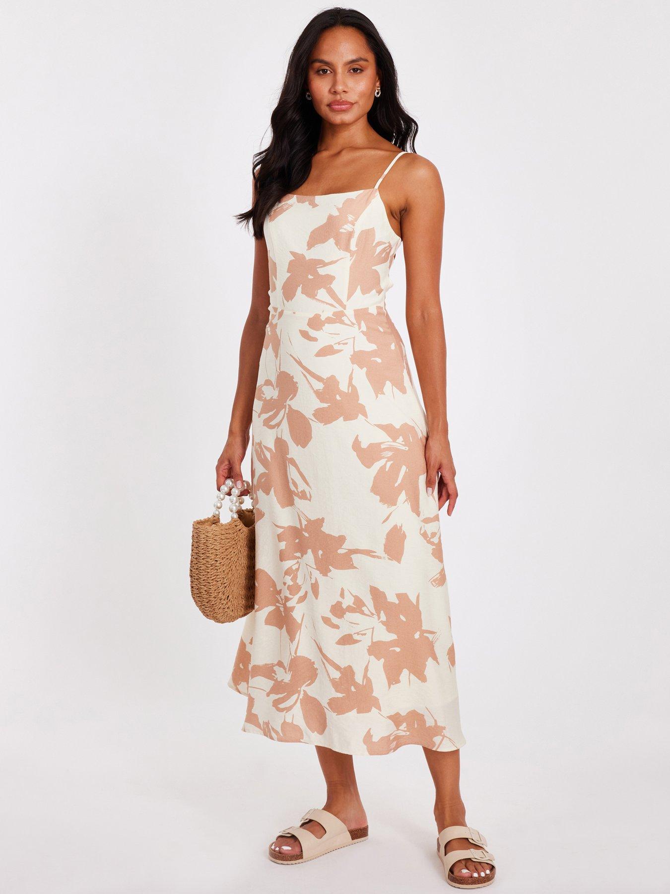 undefined Cream Floral Print Midi Dress