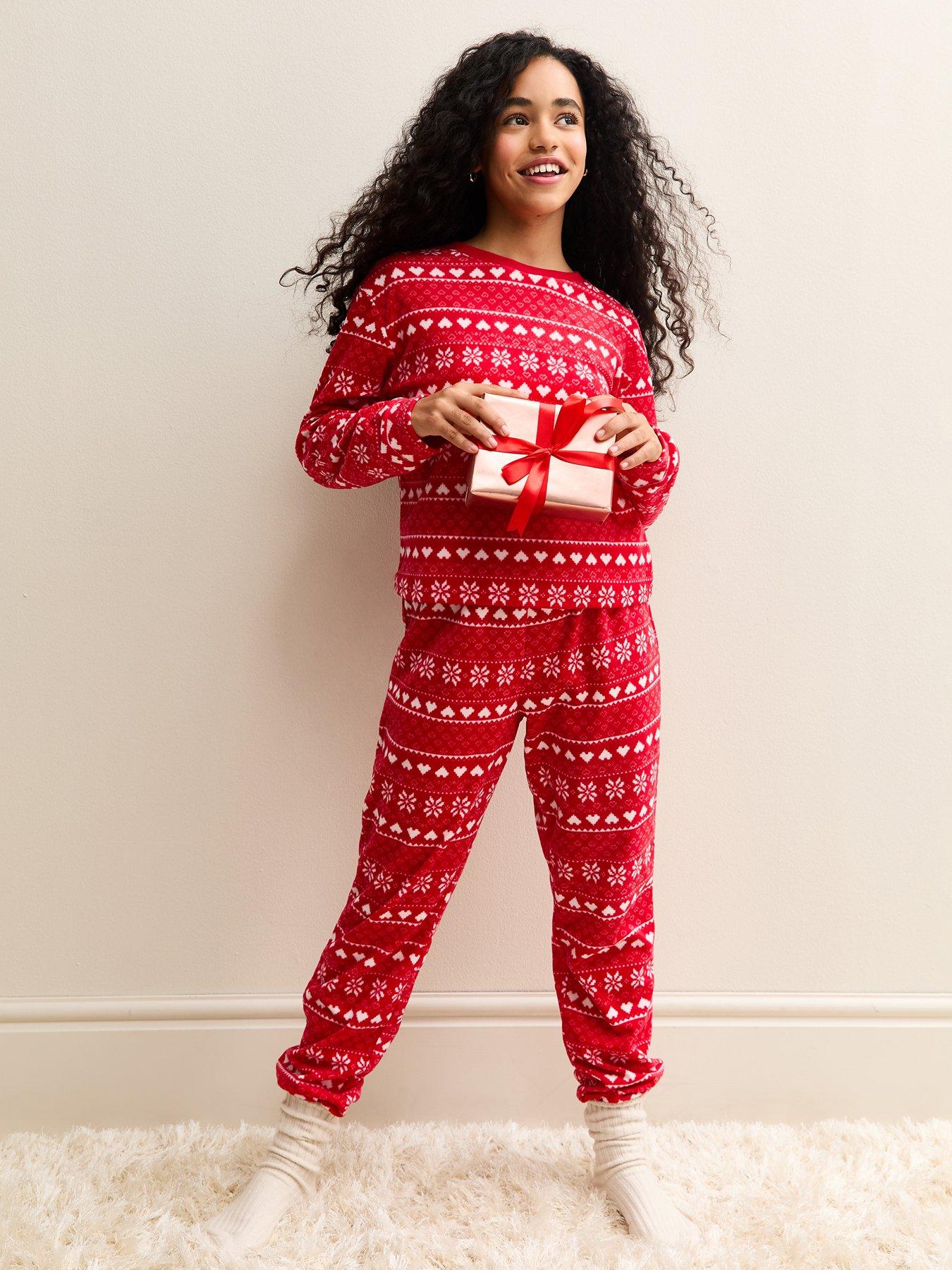 New Look 915 Girls Fairisle Long Sleeve Top And Tapered Trousers Pyjama Set - Red