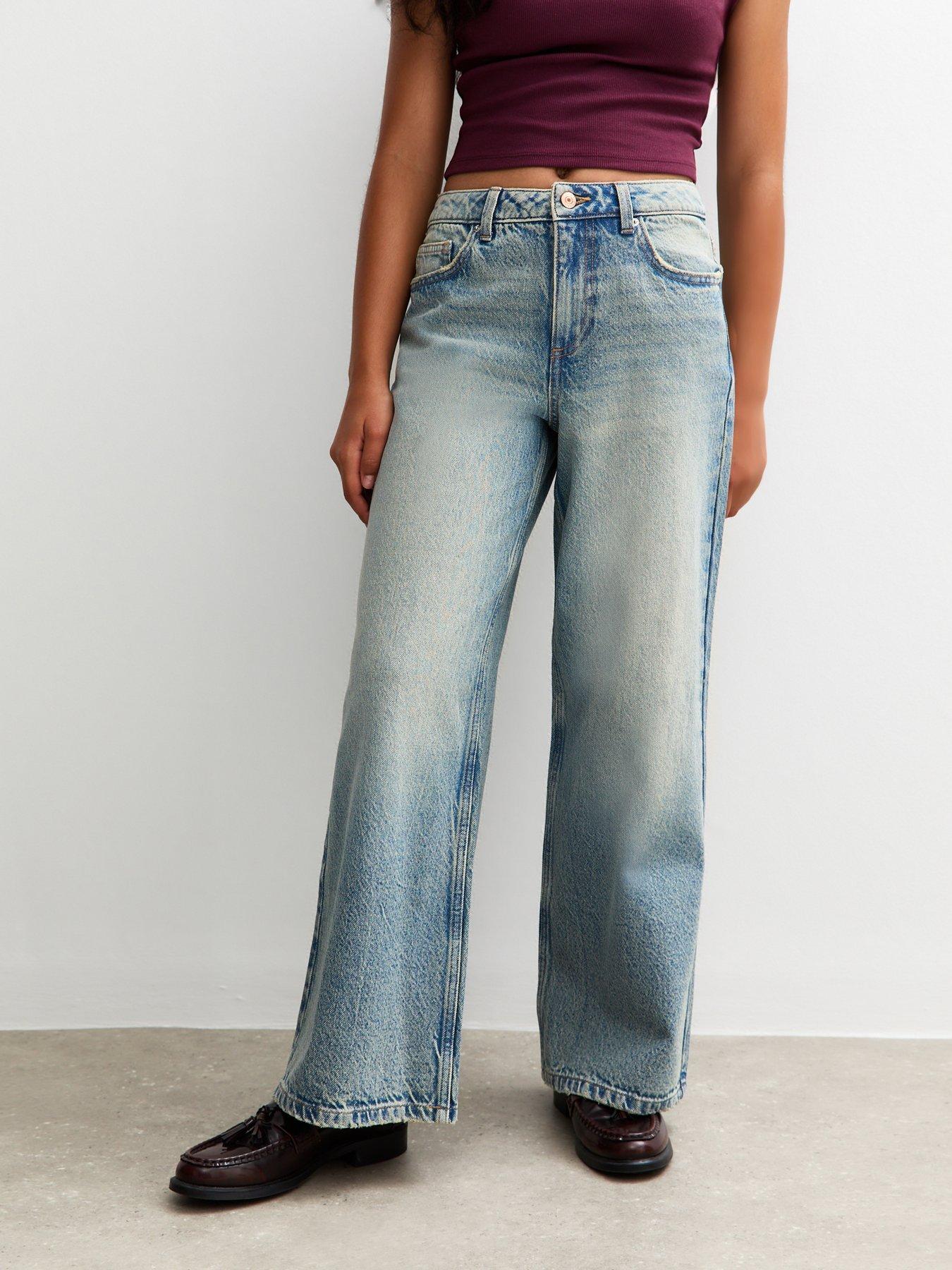 New Look 915 Girls Blue Washed Wide Leg Jeans