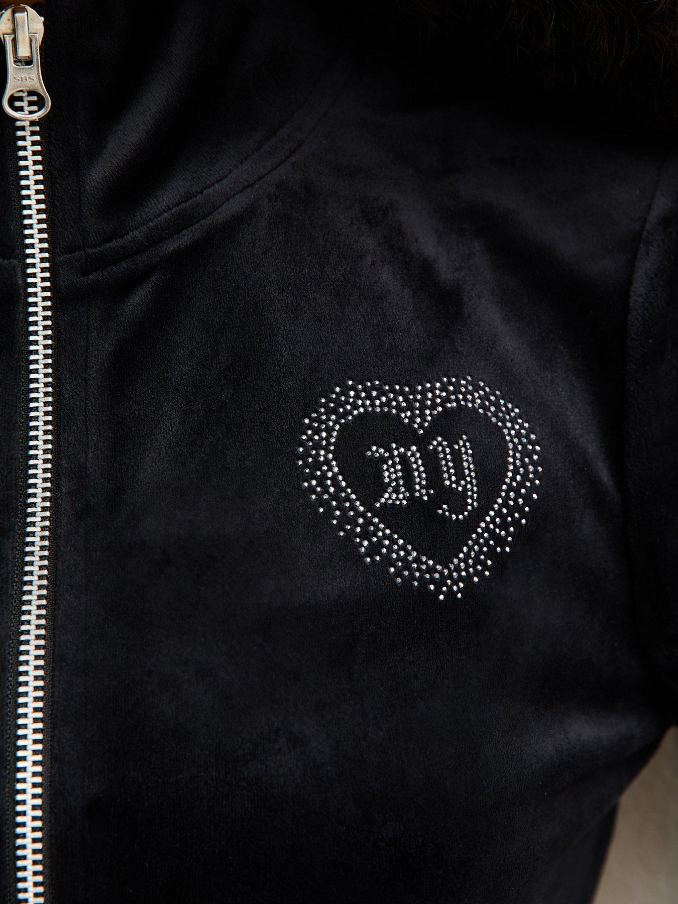 New Look 915 Girls Black Velour Diamante Embellished New York Zip