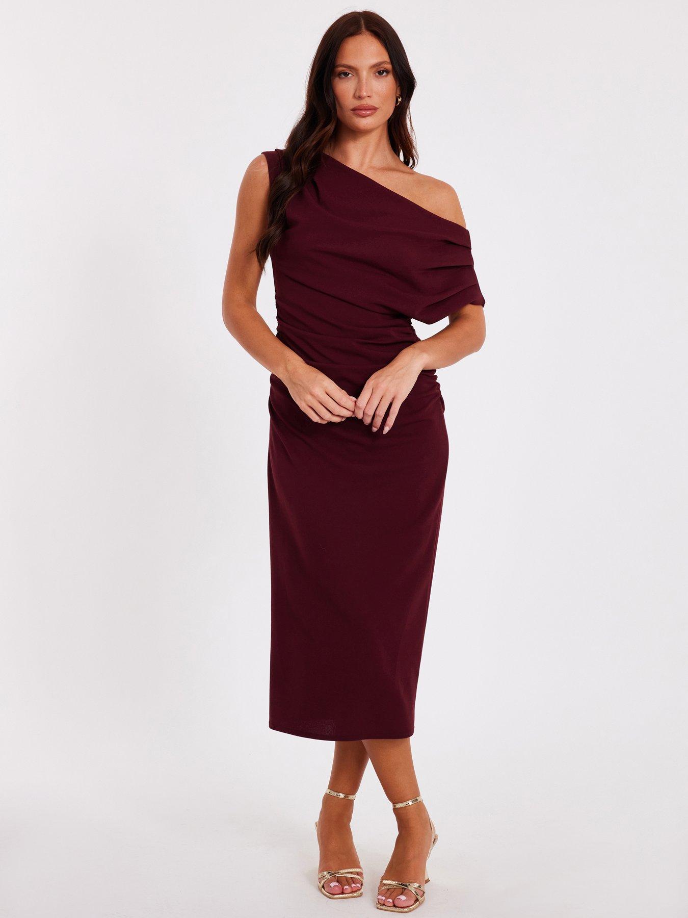 undefined Dark Red Drop Shoulder Midi Dress