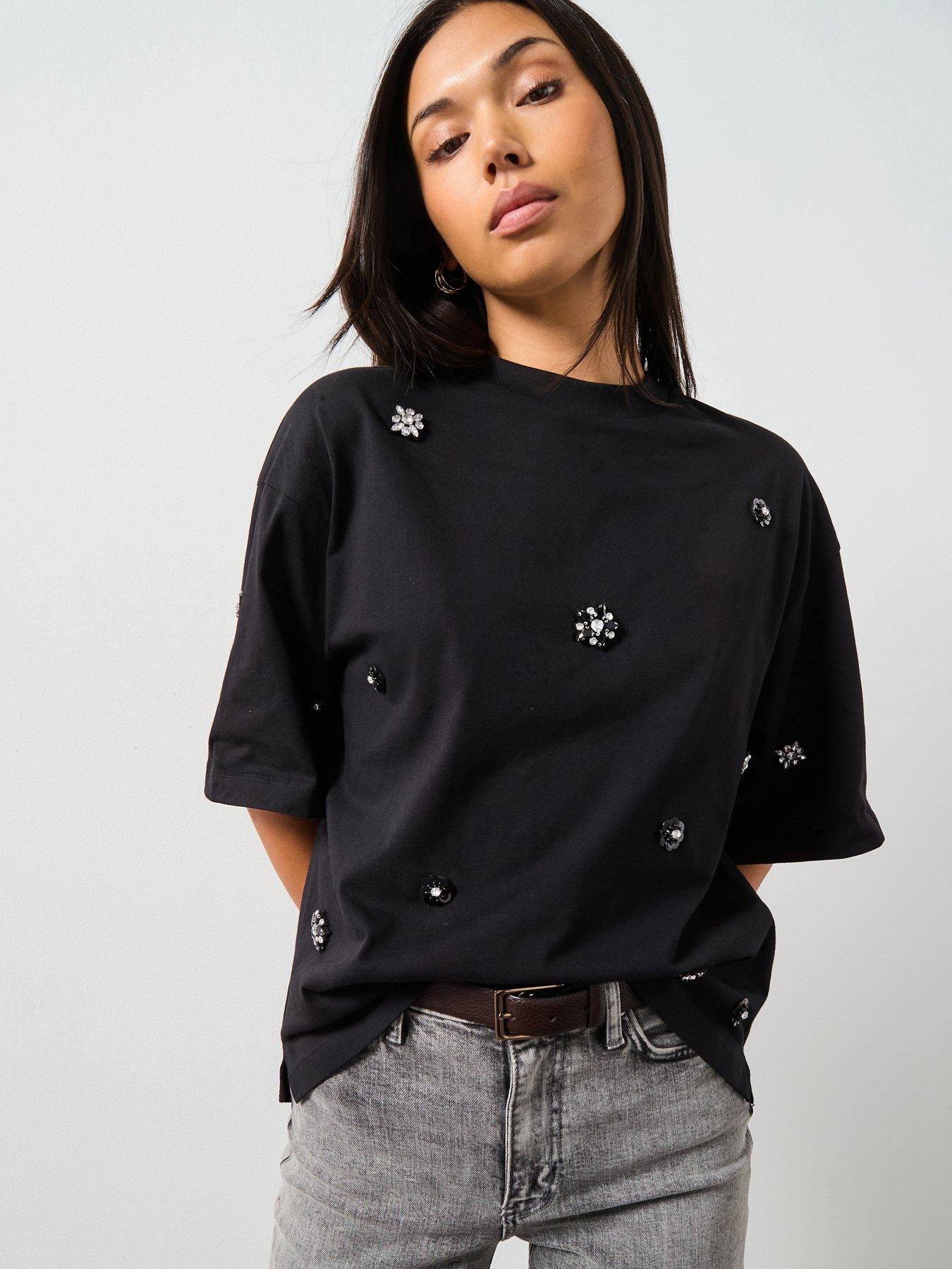 AllSaints Amelie Embellished T-Shirt - Black