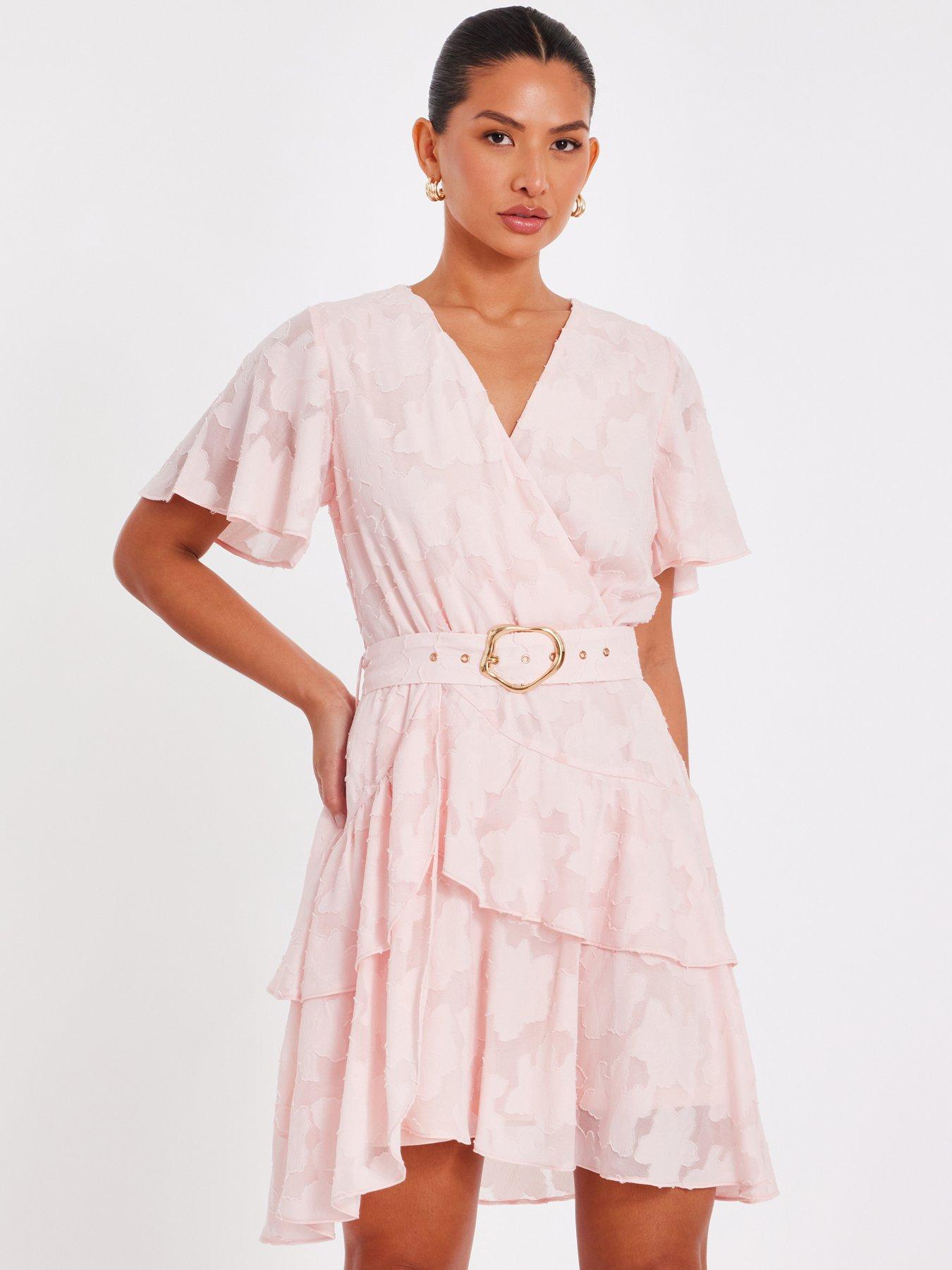 undefined Pale Pink Belted Skater Dress