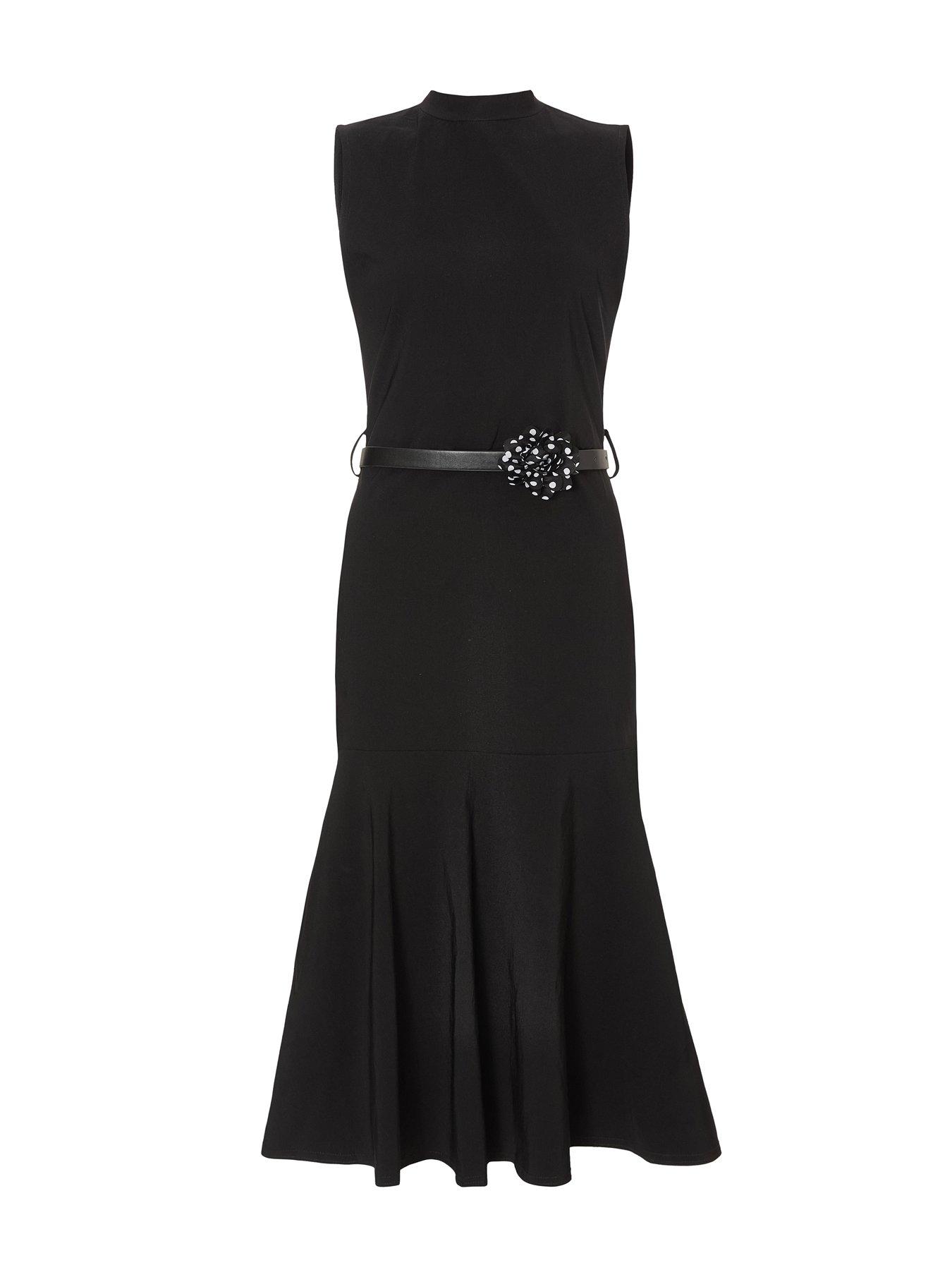 princess polly baby blue dress BLACK DRESS WITH BOW ON THE BELT
