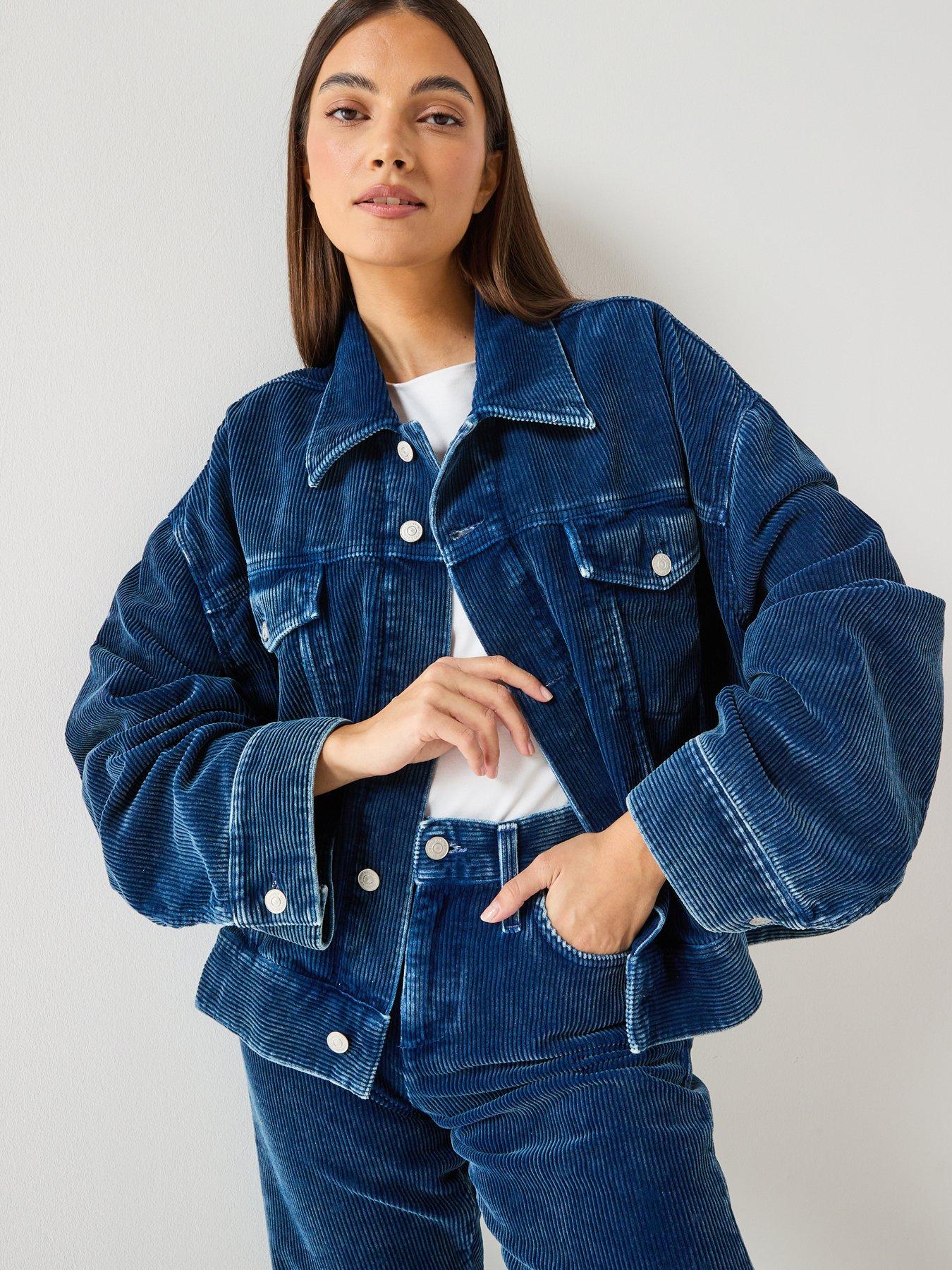 Image 1 of 6 of 7 FOR ALL MANKIND Corduroy Oli Cropped Trucker - Dark Wash