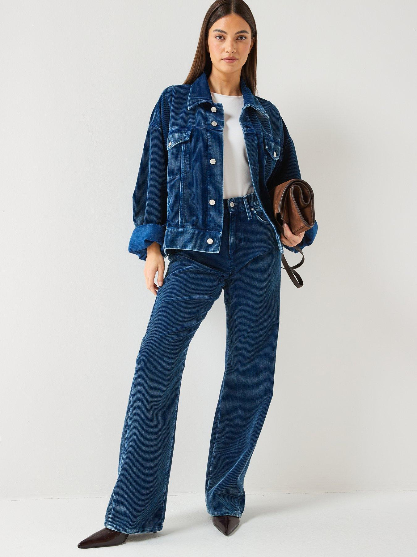 Image 3 of 6 of 7 FOR ALL MANKIND Corduroy Oli Cropped Trucker - Dark Wash
