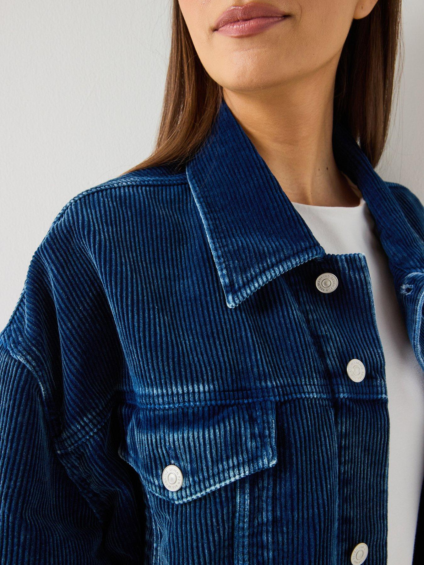 Image 4 of 6 of 7 FOR ALL MANKIND Corduroy Oli Cropped Trucker - Dark Wash