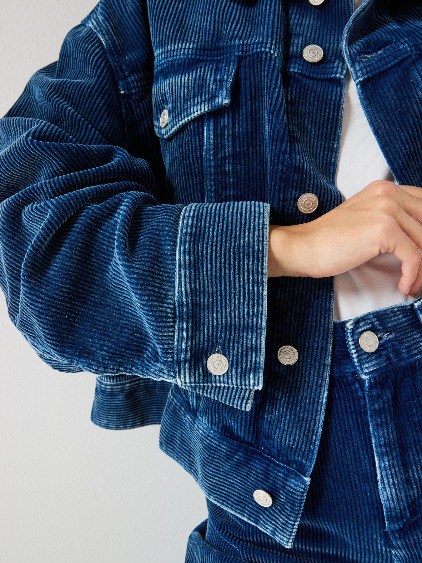 Image 6 of 6 of 7 FOR ALL MANKIND Corduroy Oli Cropped Trucker - Dark Wash