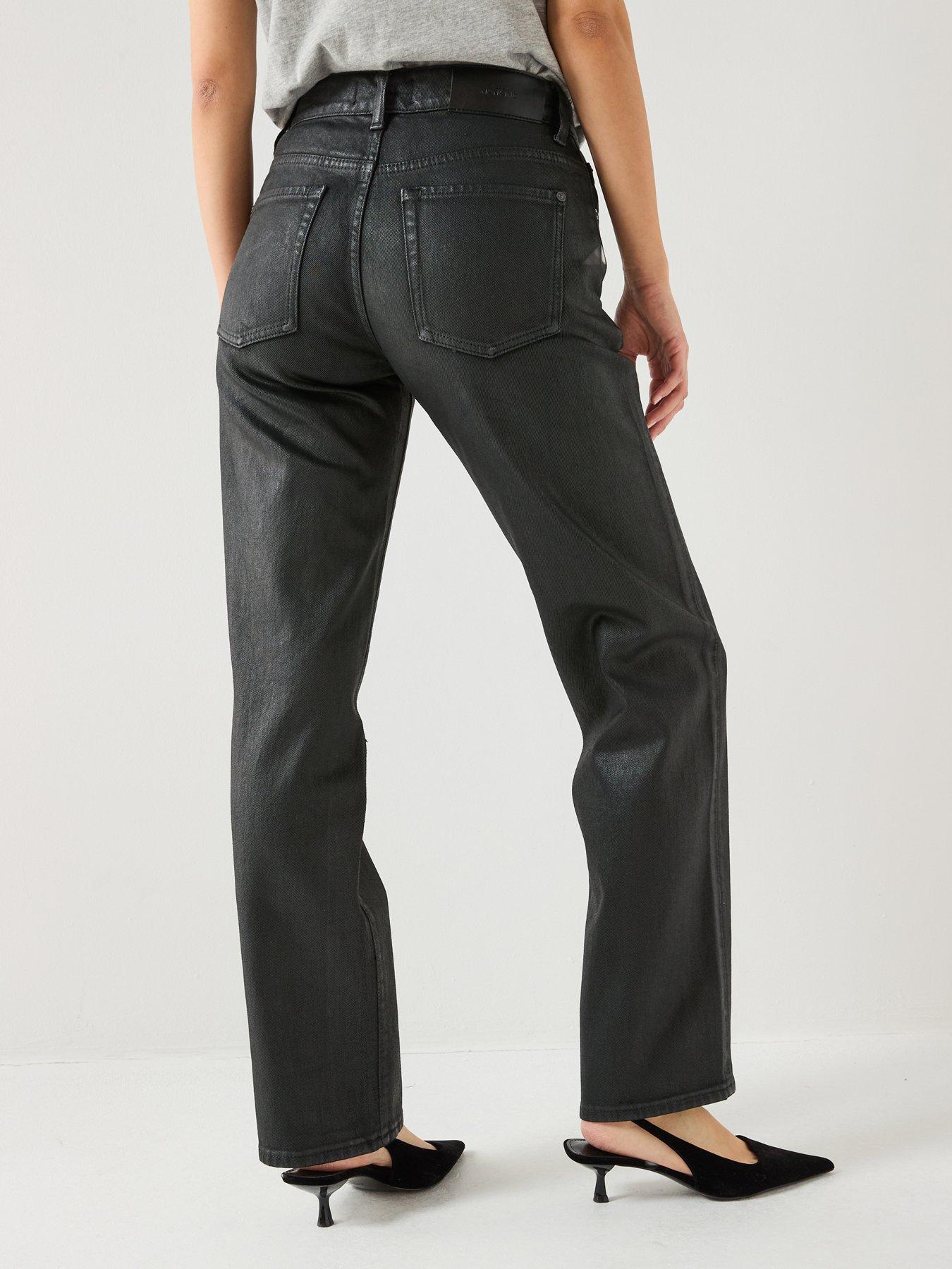 Image 2 of 6 of 7 FOR ALL MANKIND Coated Comfort Calie Straight Jeans - Black
