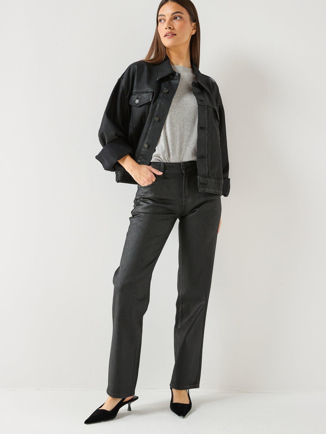 Image 3 of 6 of 7 FOR ALL MANKIND Coated Comfort Calie Straight Jeans - Black