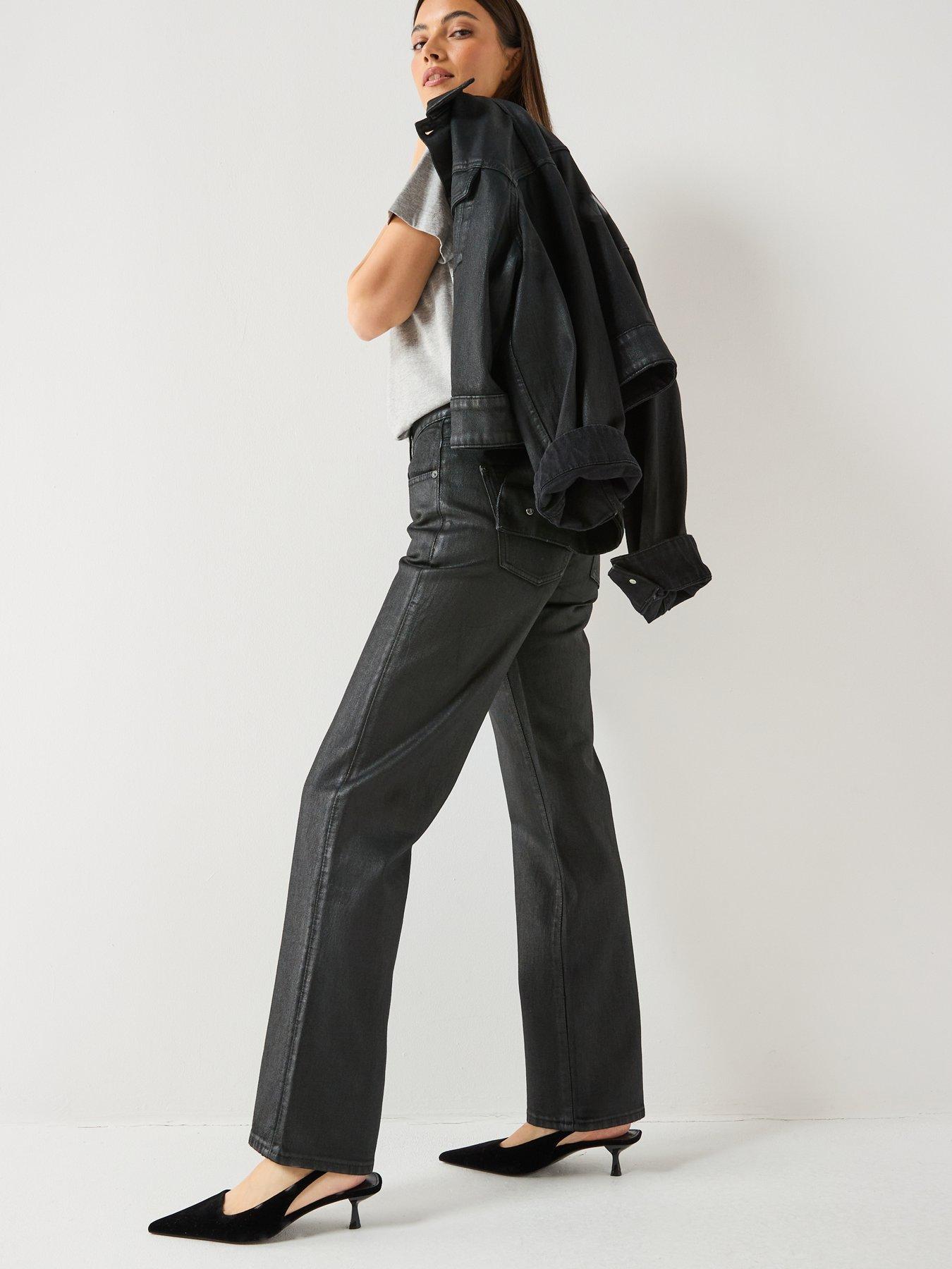 Image 5 of 6 of 7 FOR ALL MANKIND Coated Comfort Calie Straight Jeans - Black